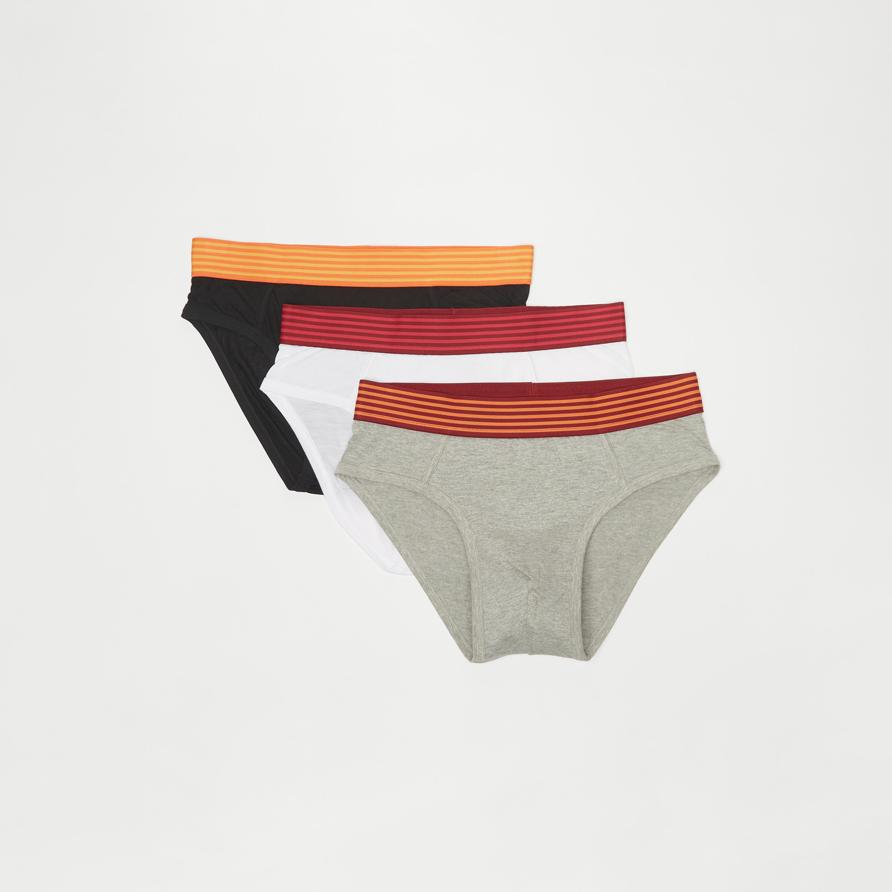 Solid Briefs with Striped Elasticated Waistband - Set of 3-men-clothing-innerwear-underwear-image-1