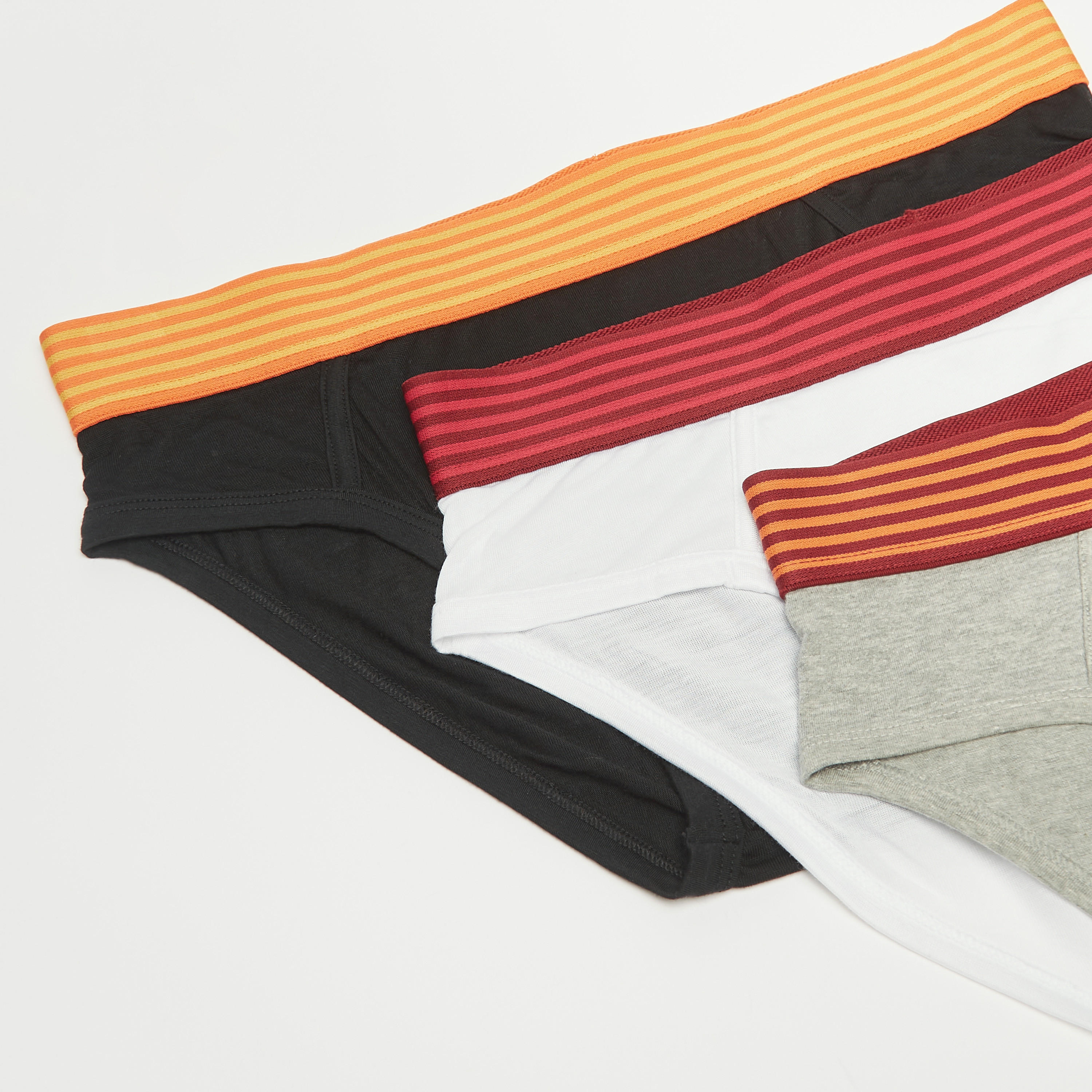 Solid Briefs with Striped Elasticated Waistband - Set of 3-men-clothing-innerwear-underwear-image-2