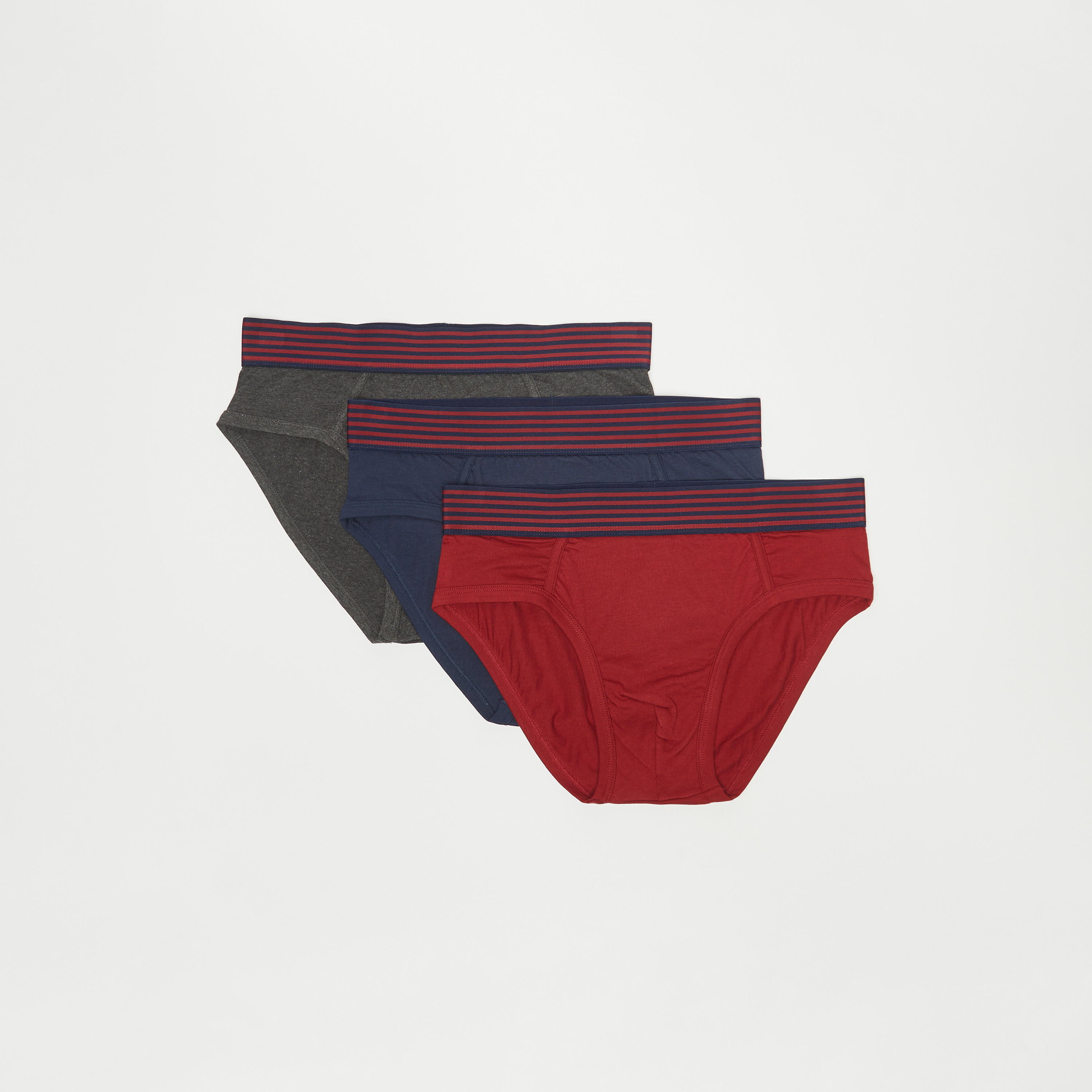 Solid Briefs with Striped Elasticated Waistband - Set of 3-men-clothing-innerwear-underwear-image-5