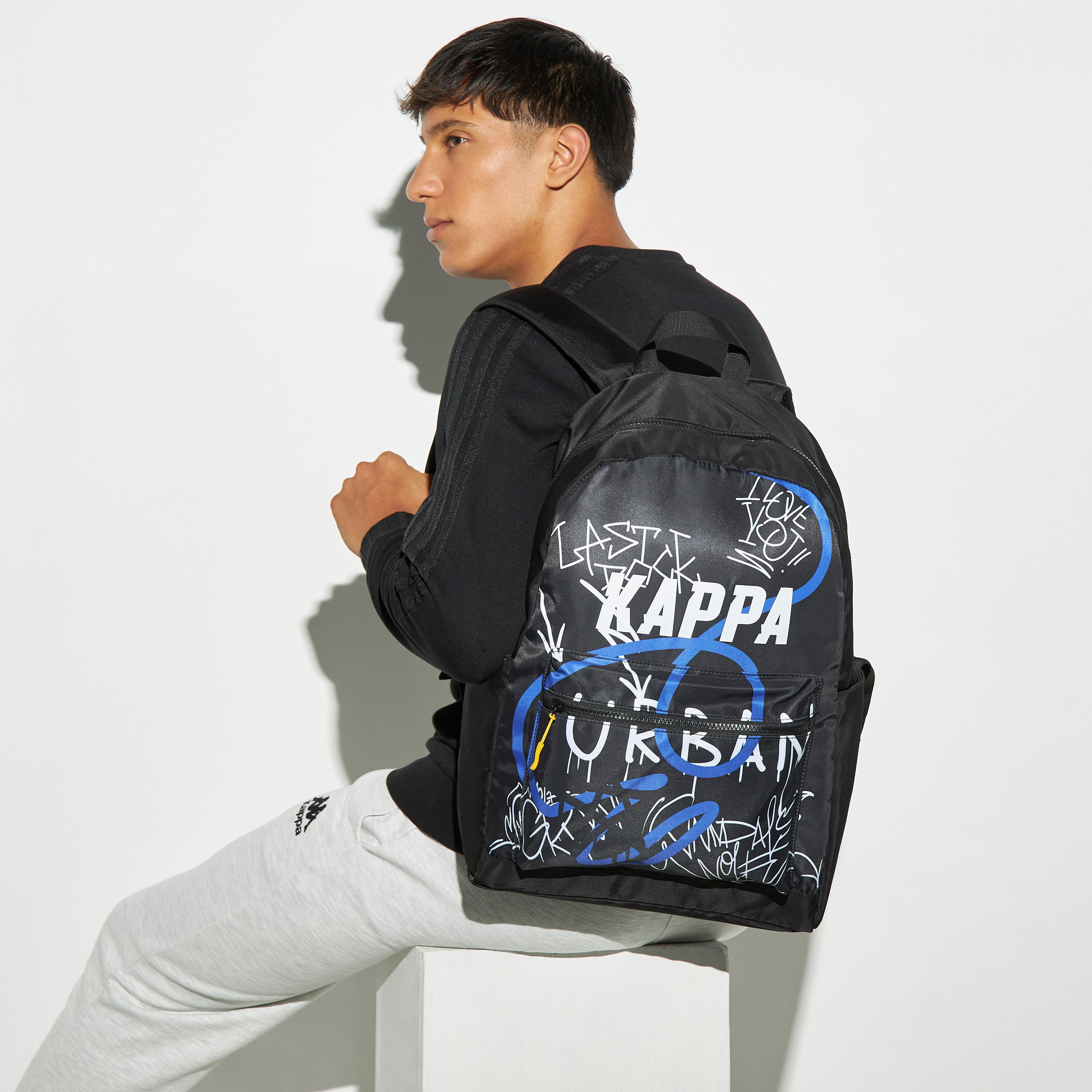 Kappa Printed Backpack with Adjustable Straps and Zip Closure-men-bags-image-2