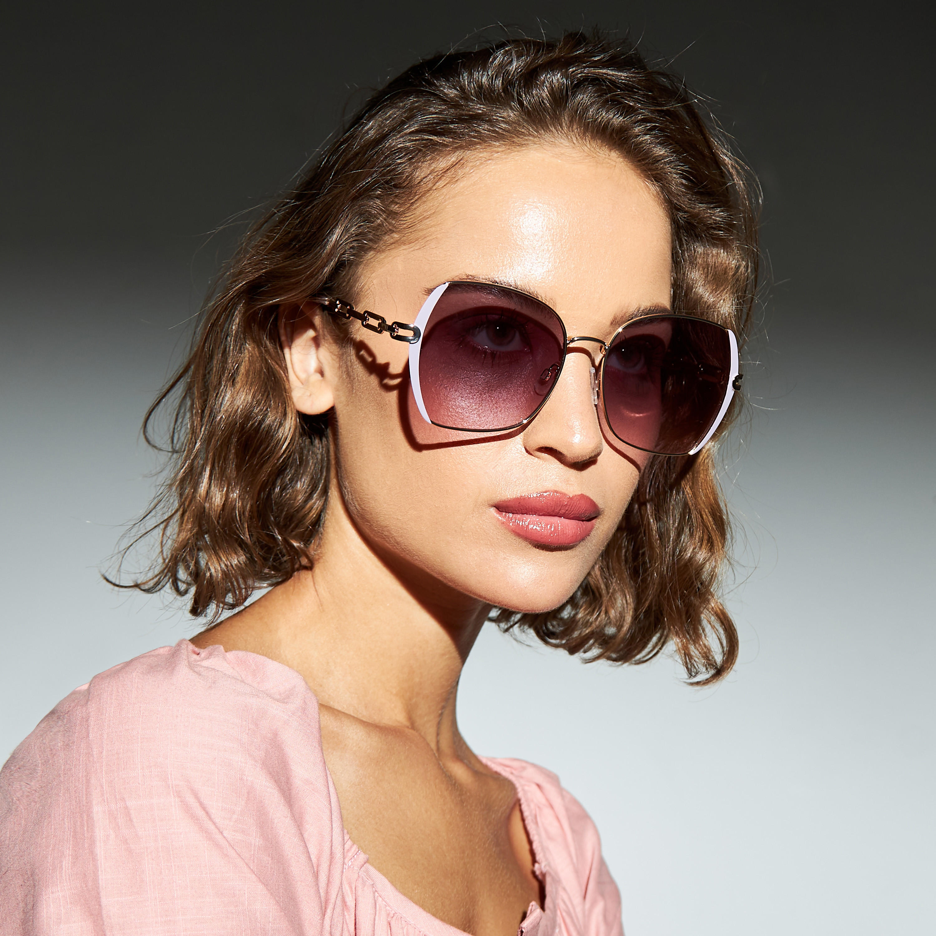 Butterfly Frame Tinted Sunglasses with Nose Pads and Chain Arm-women-sunglasses-image-2
