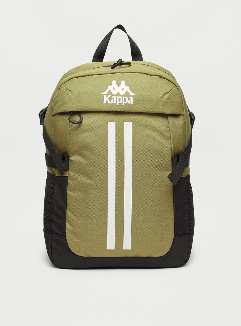 Kappa Logo Print Backpack with Adjustable Straps and Zip Closure-men-bags-image-1