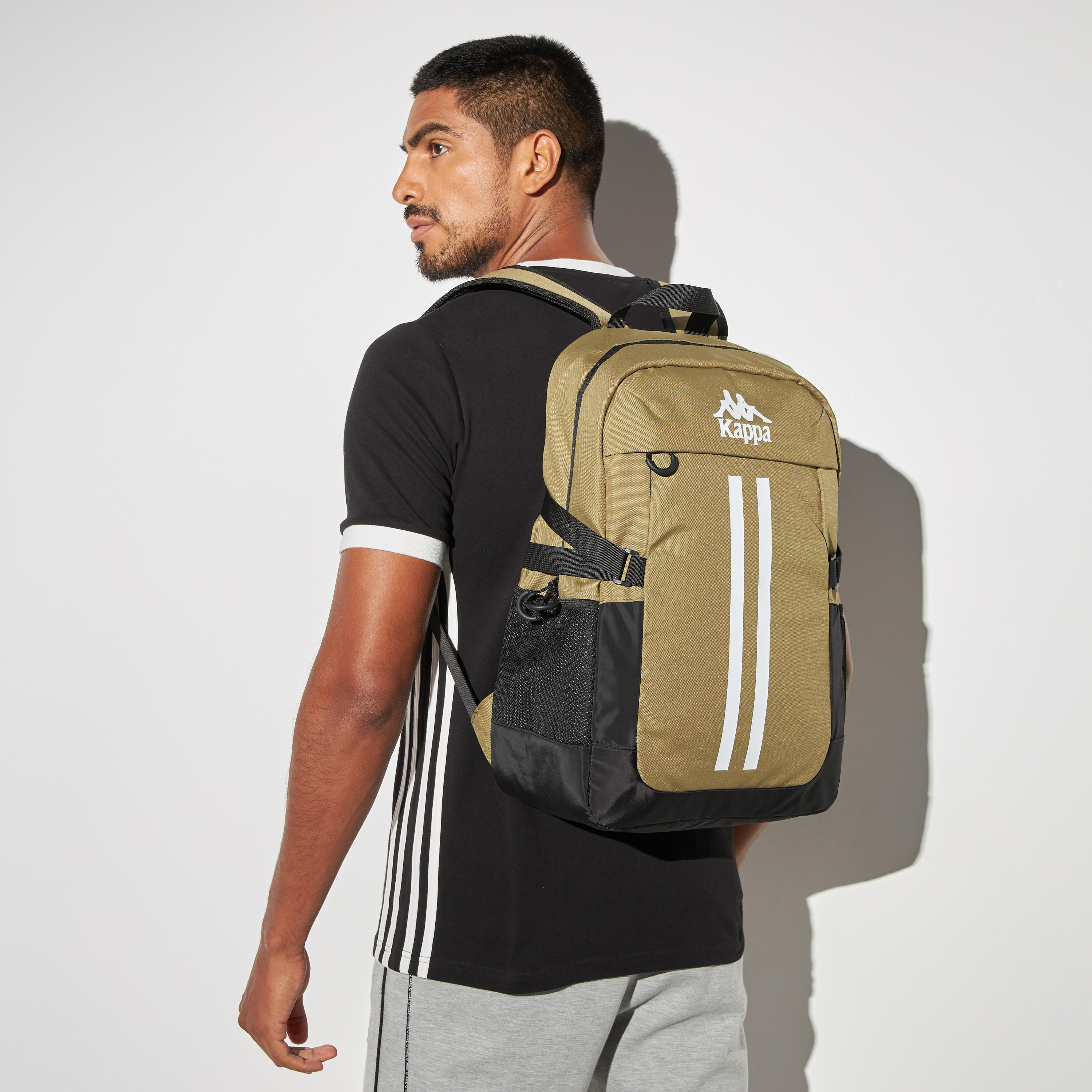 Kappa Logo Print Backpack with Adjustable Straps and Zip Closure-men-bags-image-3