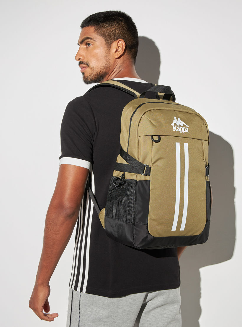 Kappa Logo Print Backpack with Adjustable Straps and Zip Closure-men-bags-image-3