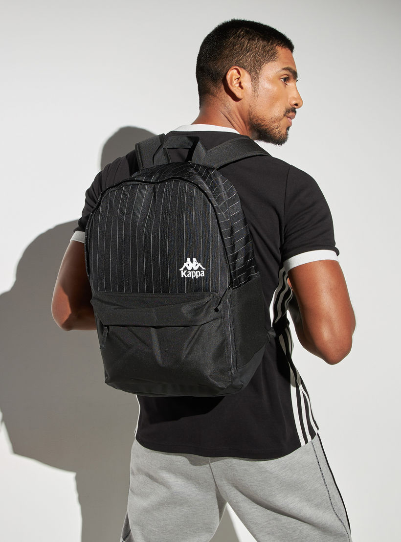 Kappa Logo Print Backpack with Adjustable Straps and Zip Closure-men-bags-image-3