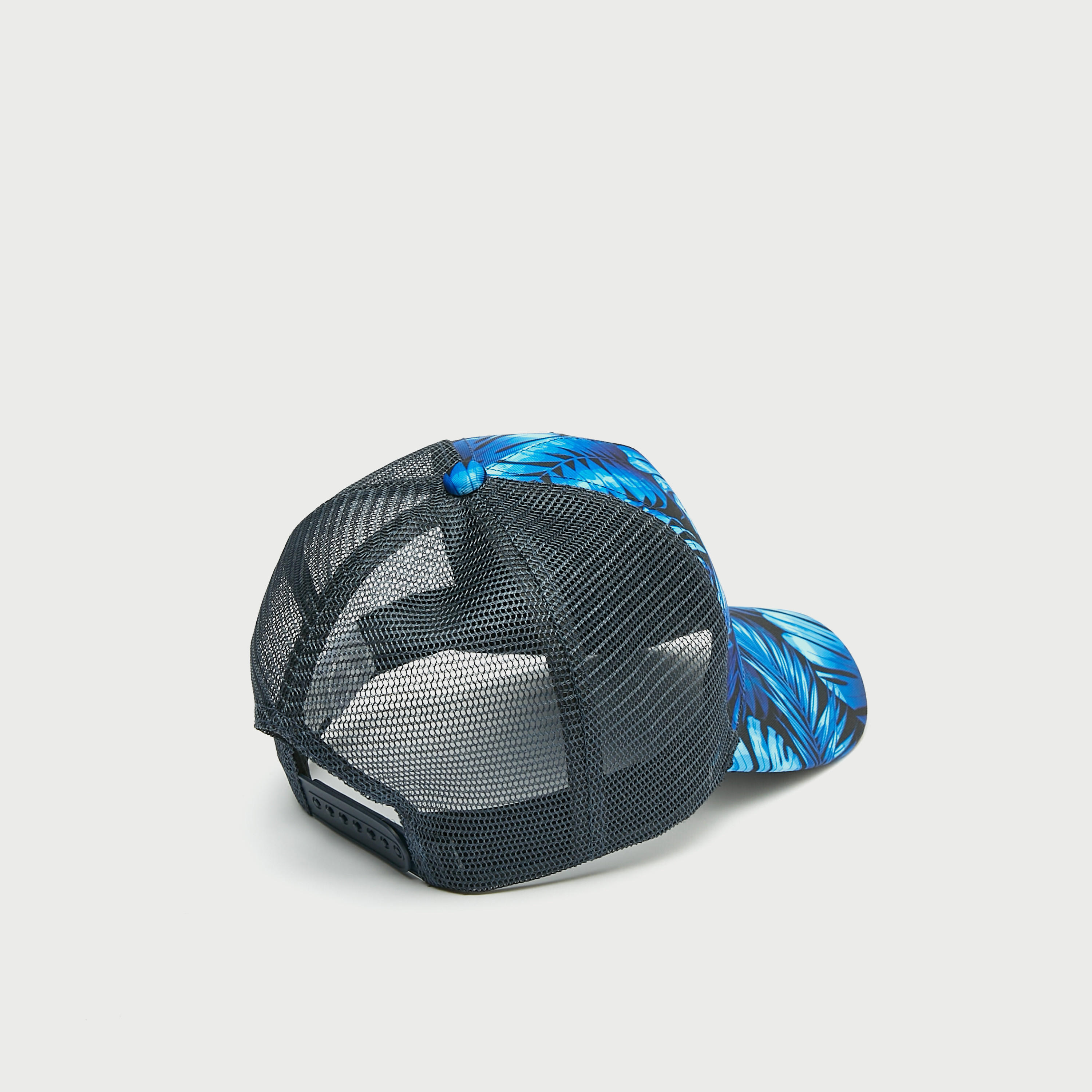 Leaf Print Cap with Mesh Panels and Buckled Strap Closure-men-caps-image-3
