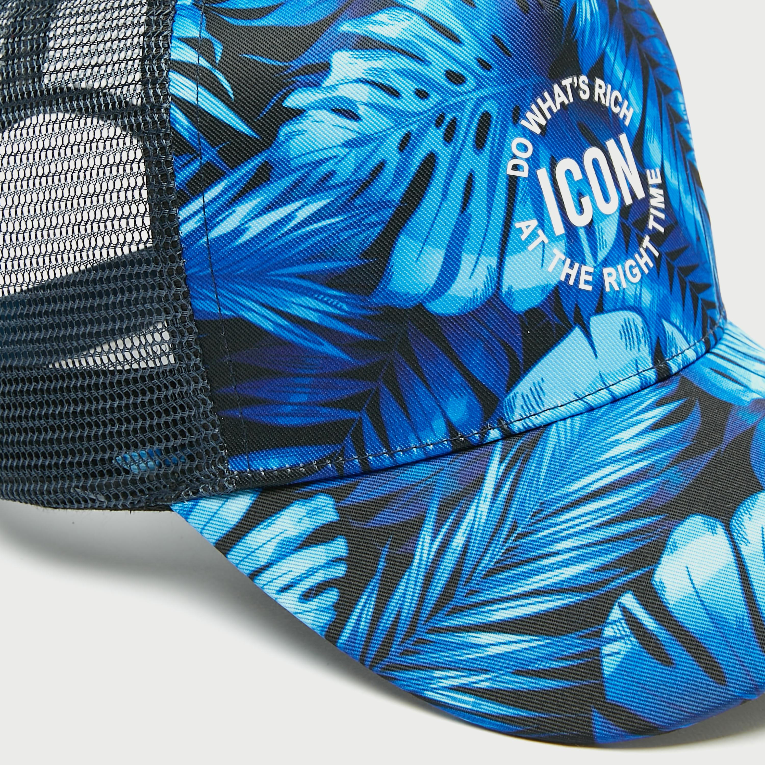 Leaf Print Cap with Mesh Panels and Buckled Strap Closure-men-caps-image-4
