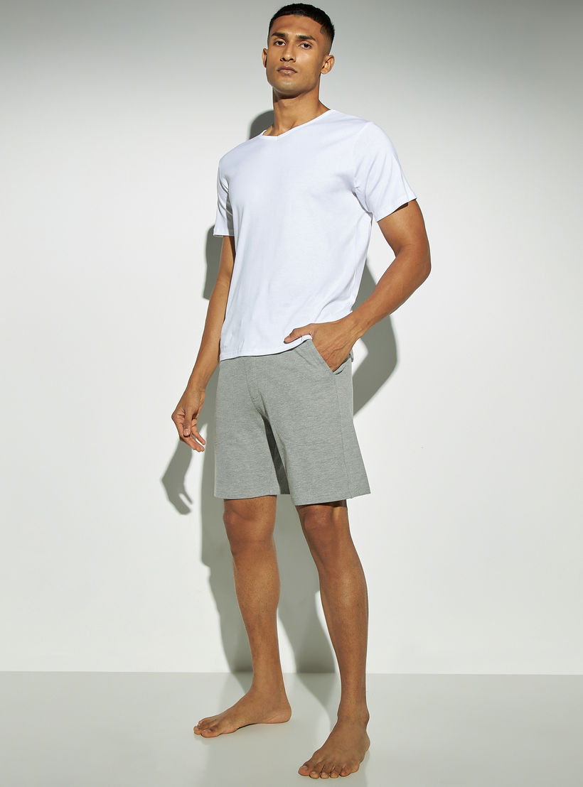 Solid Pique Shorts with Drawstring Closure and Pockets-men-clothing-nightwear-pyjamaandshorts-image-2
