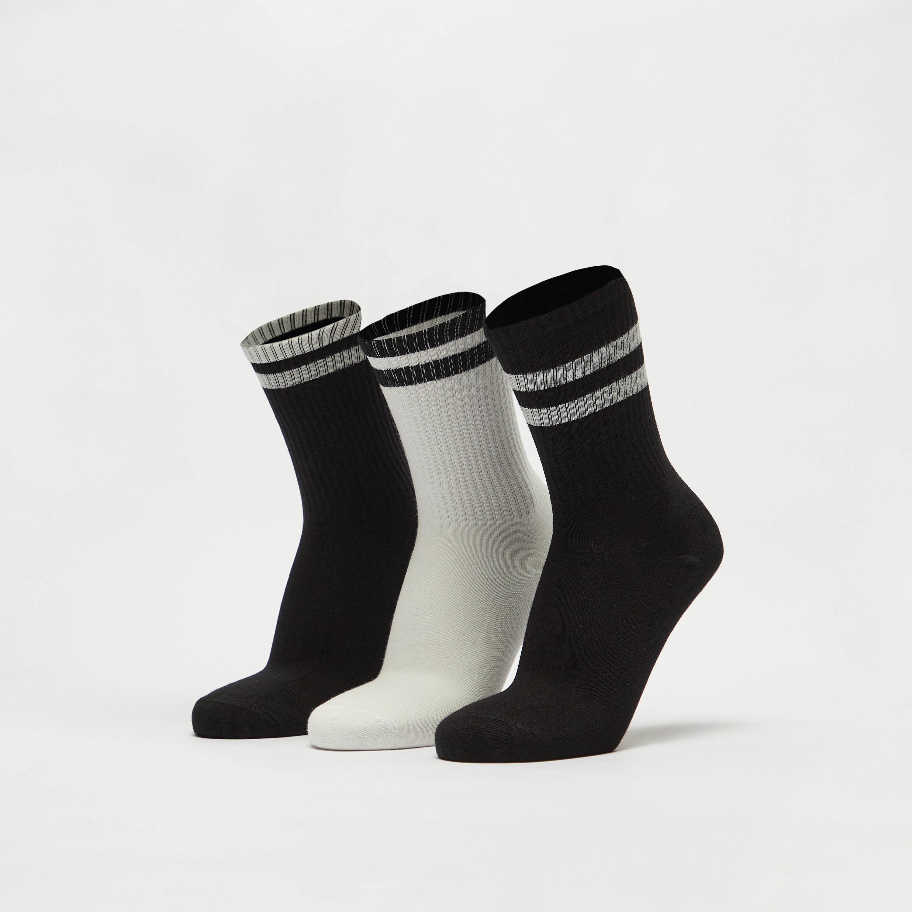 جوارب مخطّطة بطول ربلة السّاق - طقم 3 أزواج-men-socks-image-1