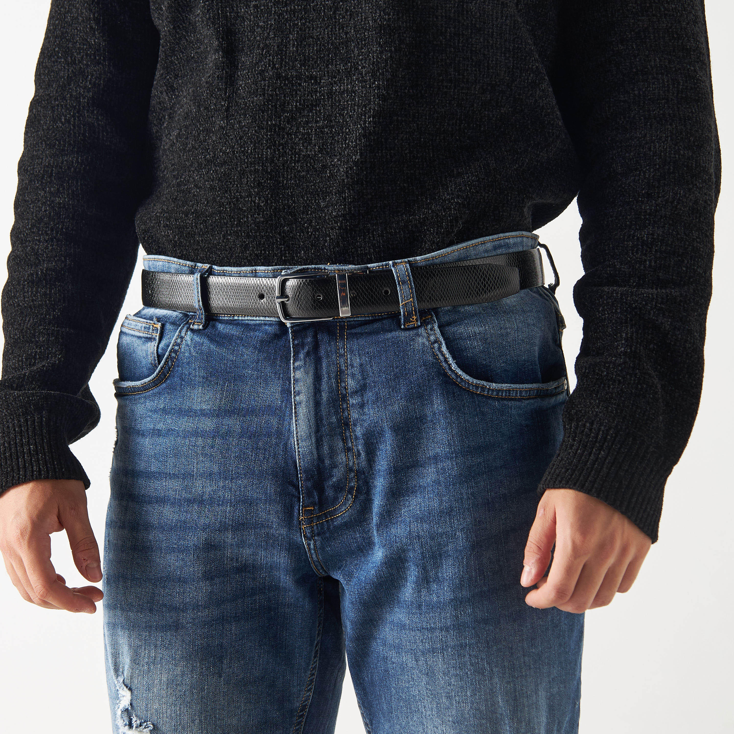 حزام جلد بارز الملمس بإبزيم إغلاق بدبوس-men-beltsandwallets-belts-image-2