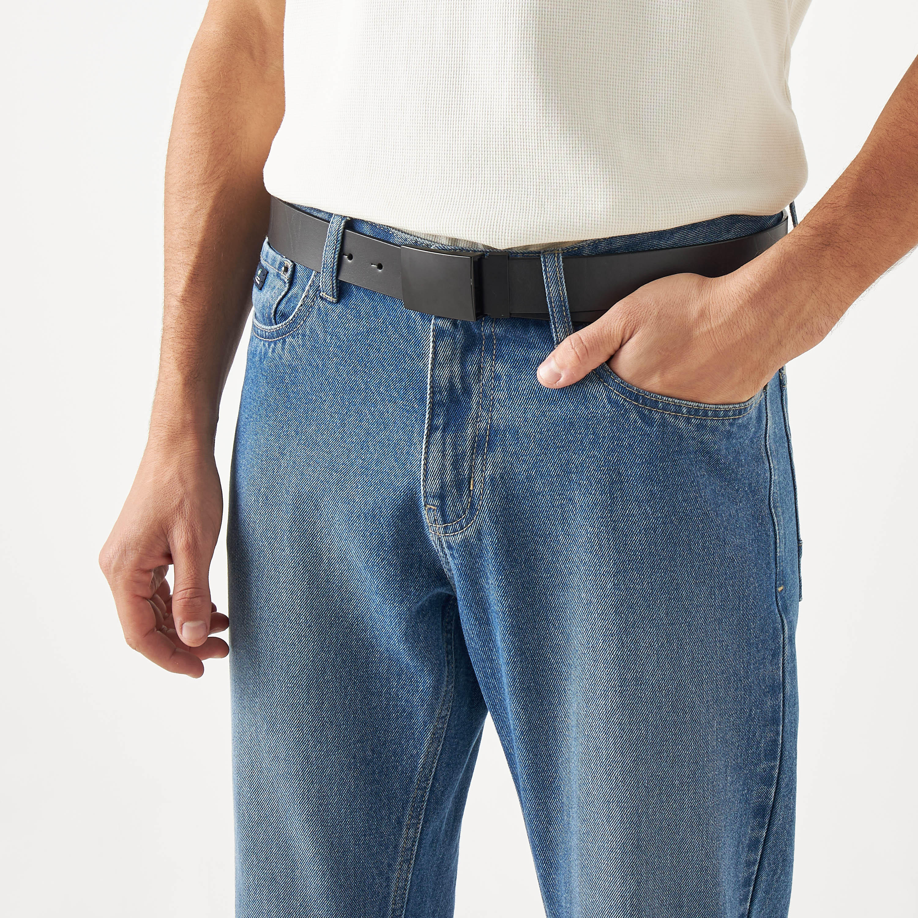 Lee Cooper Solid Leather Belt with Buckle Closure-men-beltsandwallets-belts-image-2