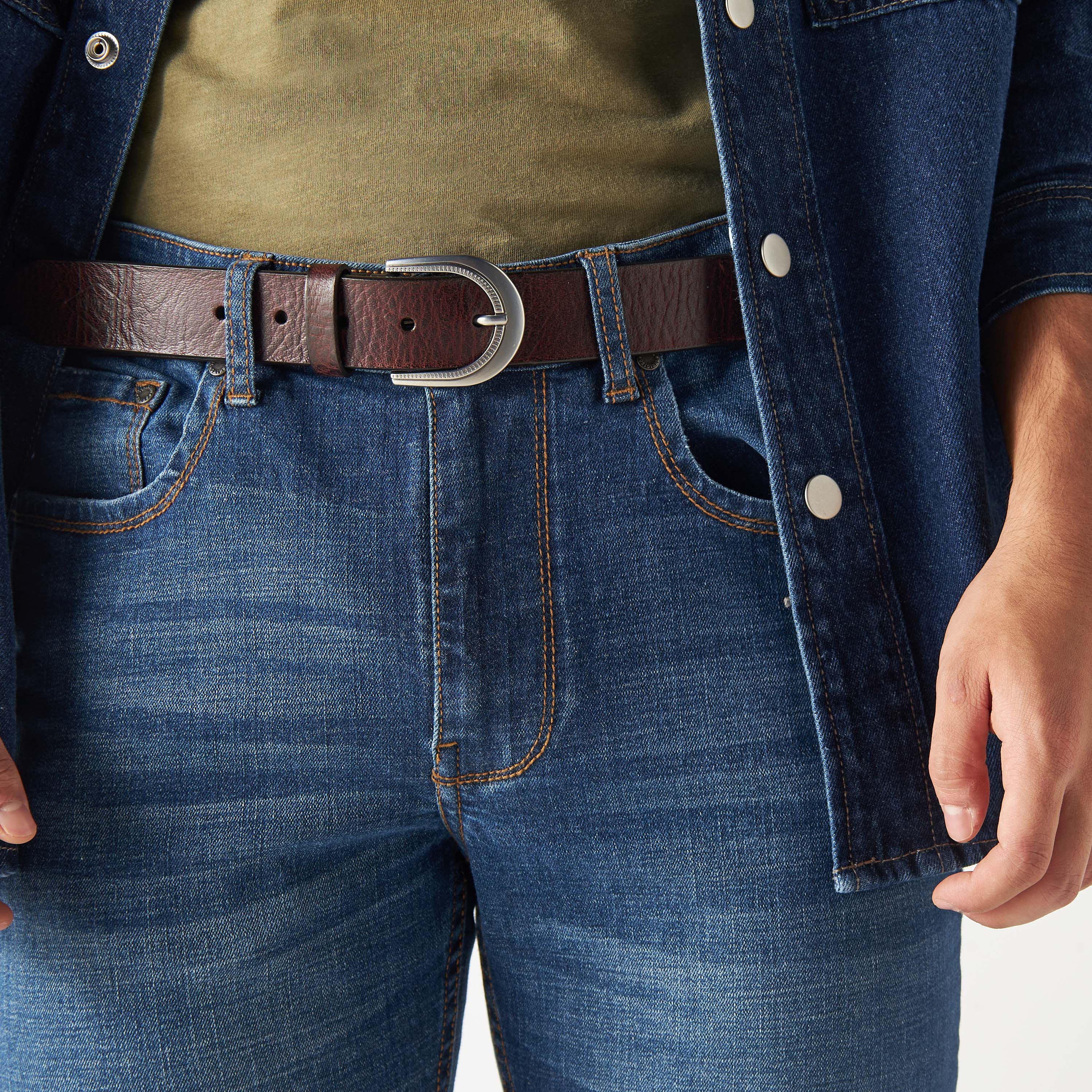 حزام جلد بارز الملمس بإبزيم إغلاق بدبوس من لي كوبر-men-beltsandwallets-belts-image-2