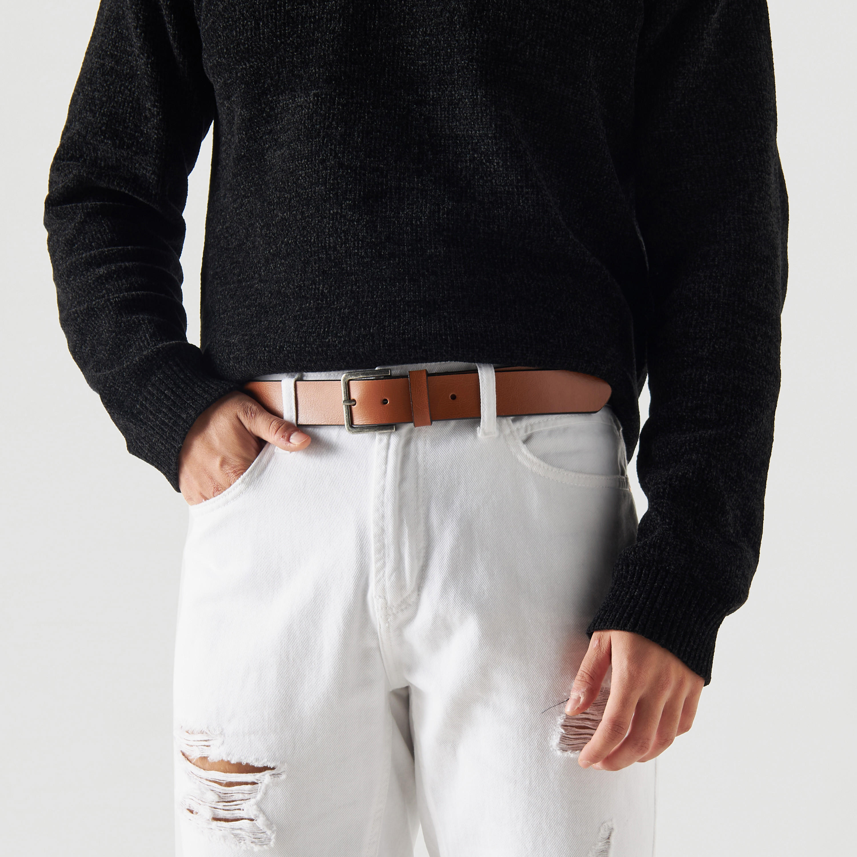 حزام جلد سادة بإبزيم بدبوس إغلاق-men-beltsandwallets-belts-image-2