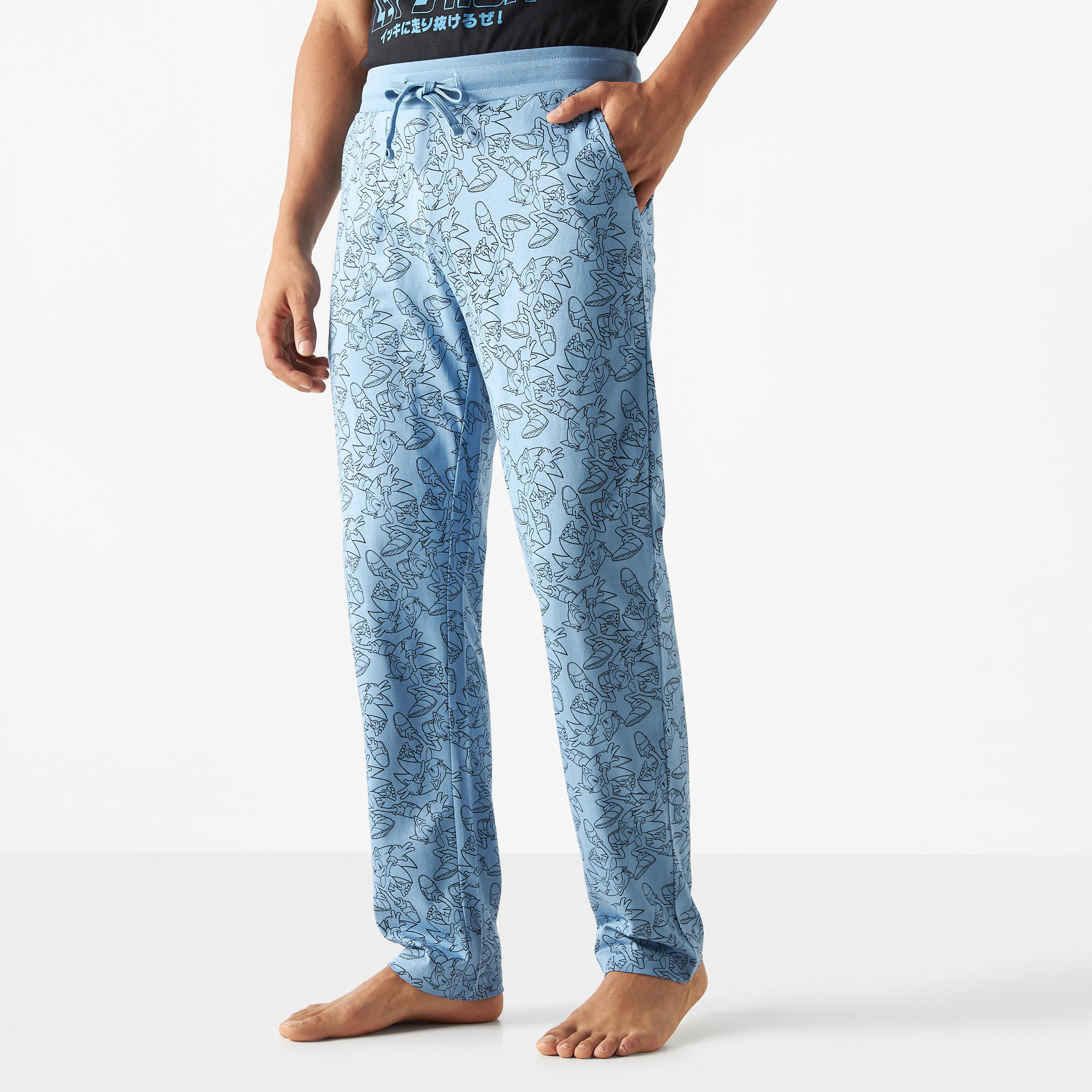 طقم بنطلون بيجاما وتيشيرت بياقة ضيقة وطبعات سونيك-men-clothing-nightwear-sets-image-3