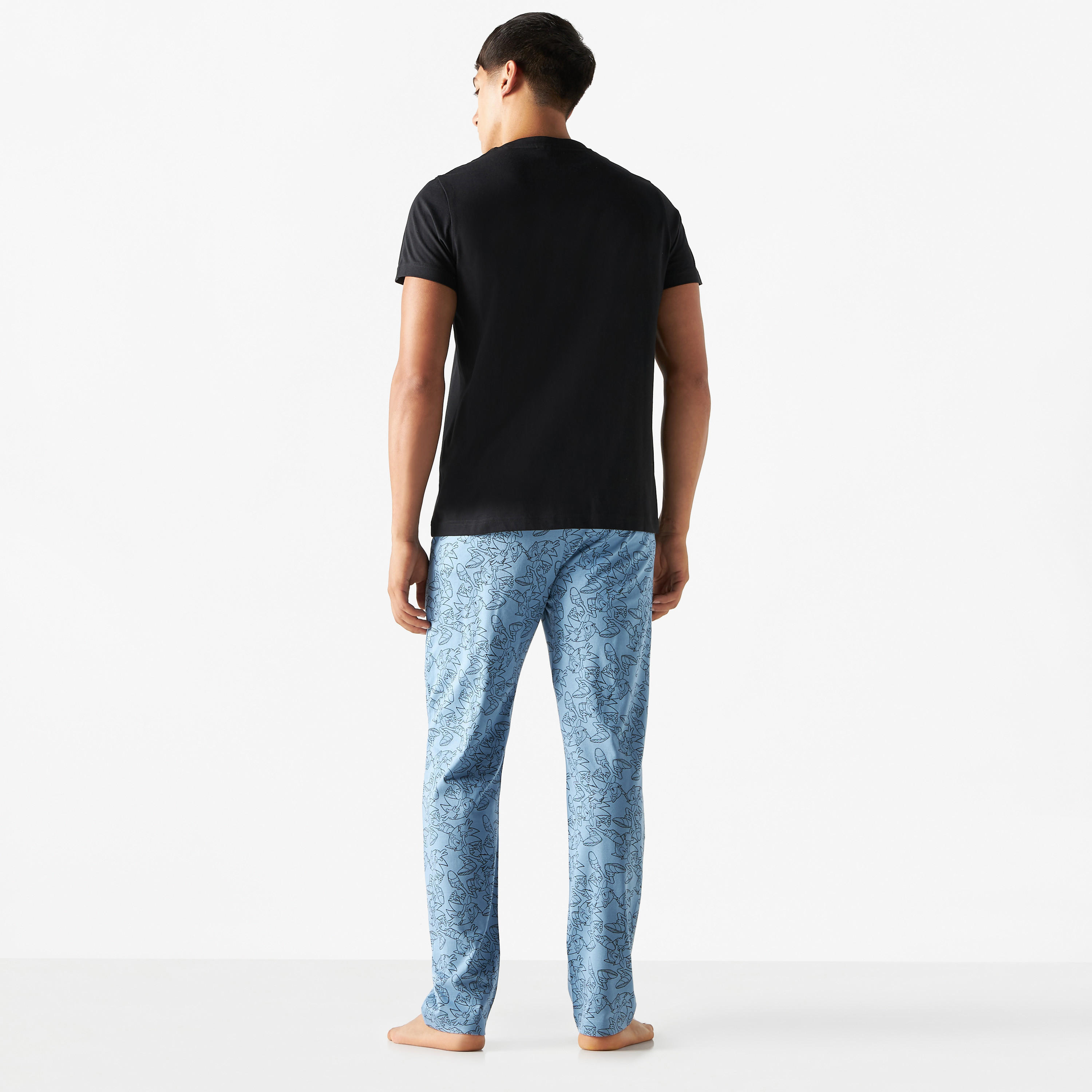 طقم بنطلون بيجاما وتيشيرت بياقة ضيقة وطبعات سونيك-men-clothing-nightwear-sets-image-4