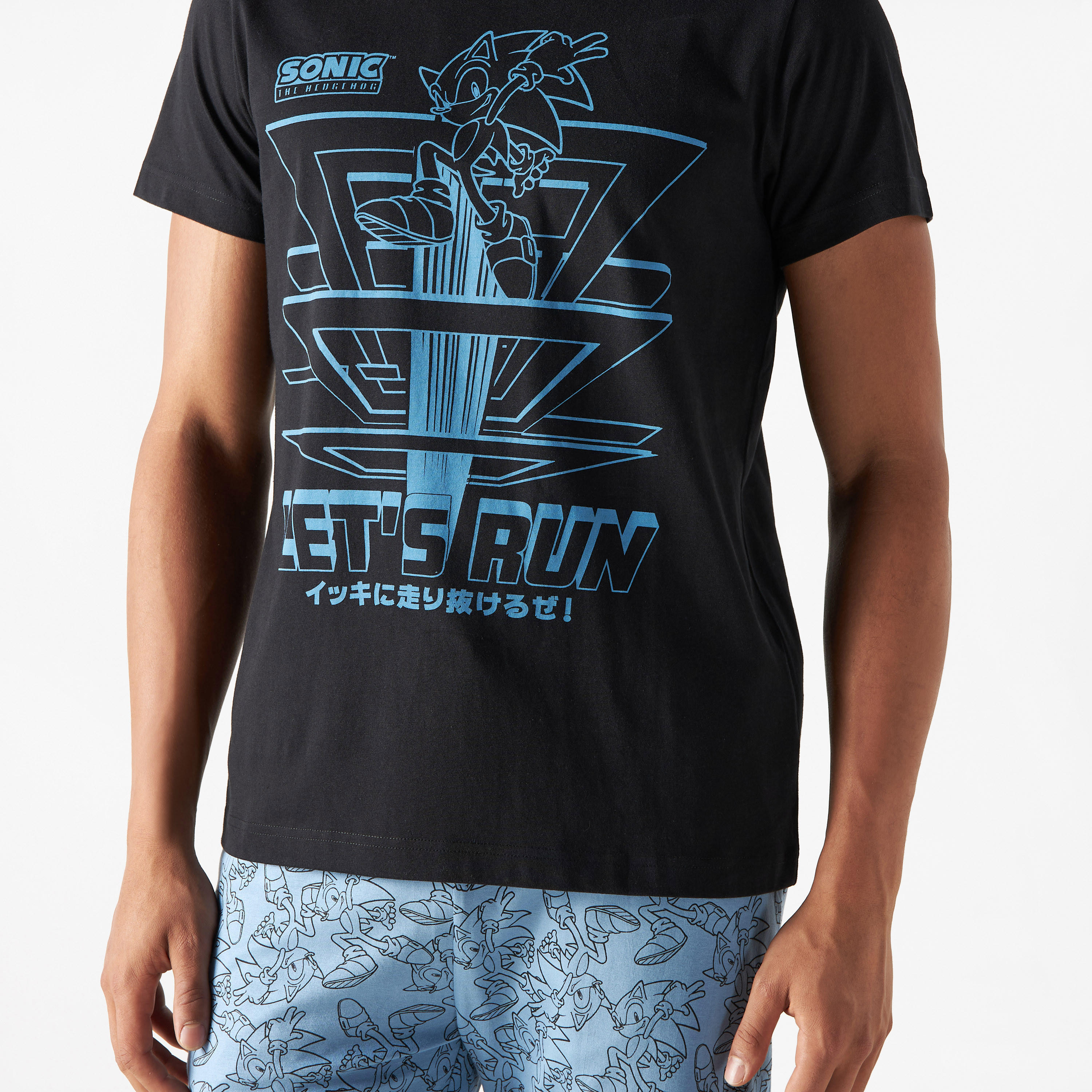 طقم بنطلون بيجاما وتيشيرت بياقة ضيقة وطبعات سونيك-men-clothing-nightwear-sets-image-5