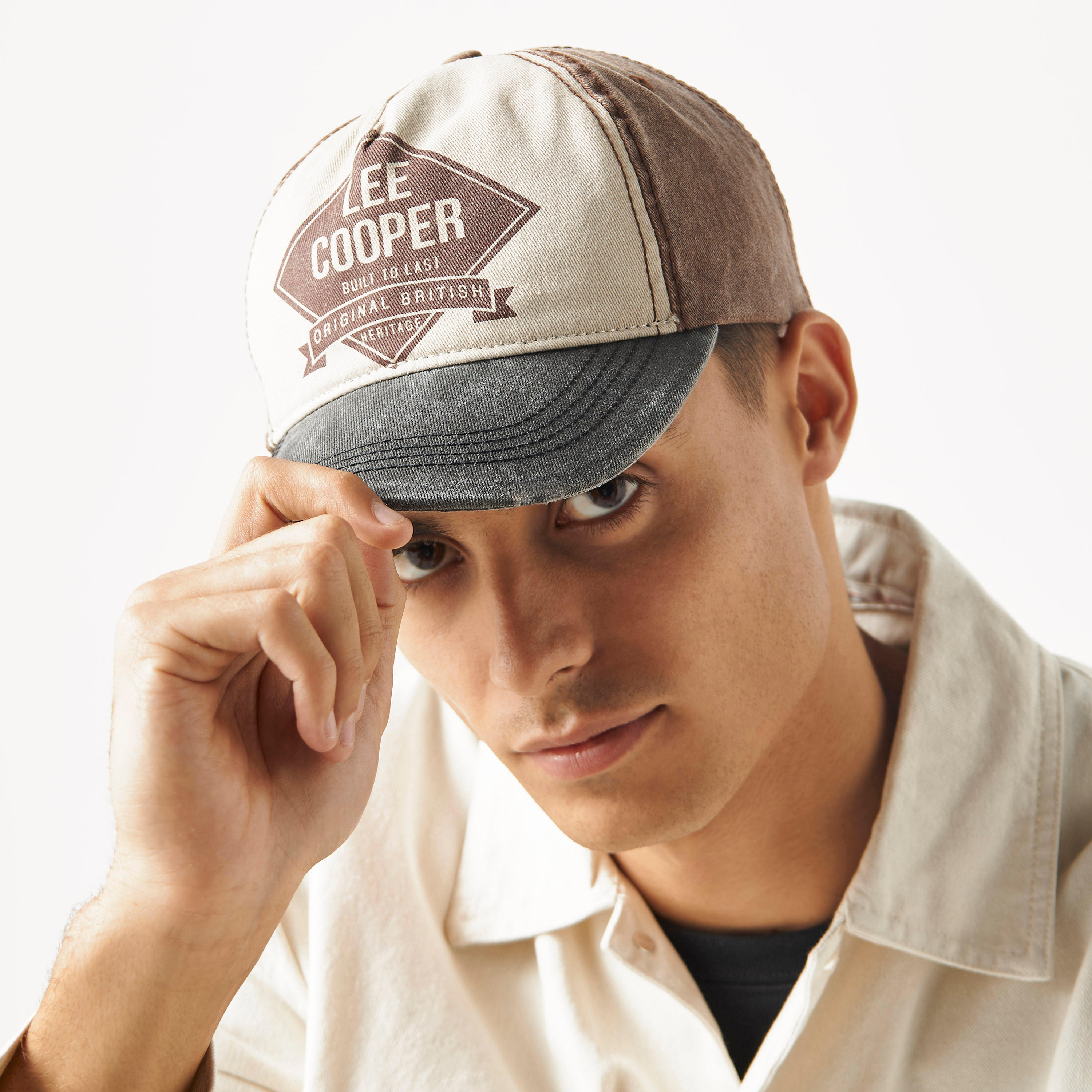 Lee Cooper Logo Print Colourblock Cap with Adjustable Strap-men-caps-image-2