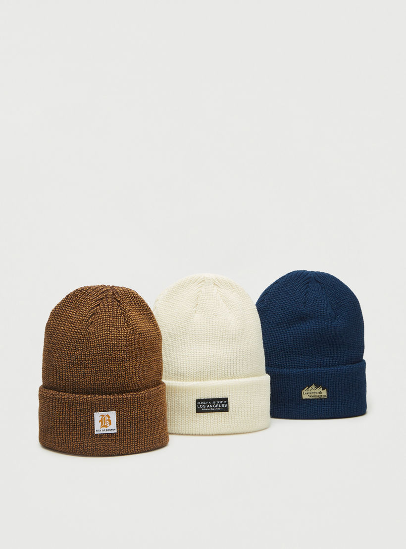 قبعة بيني مضلعة بزخارف - طقم 3 قطع-men-caps-image-1