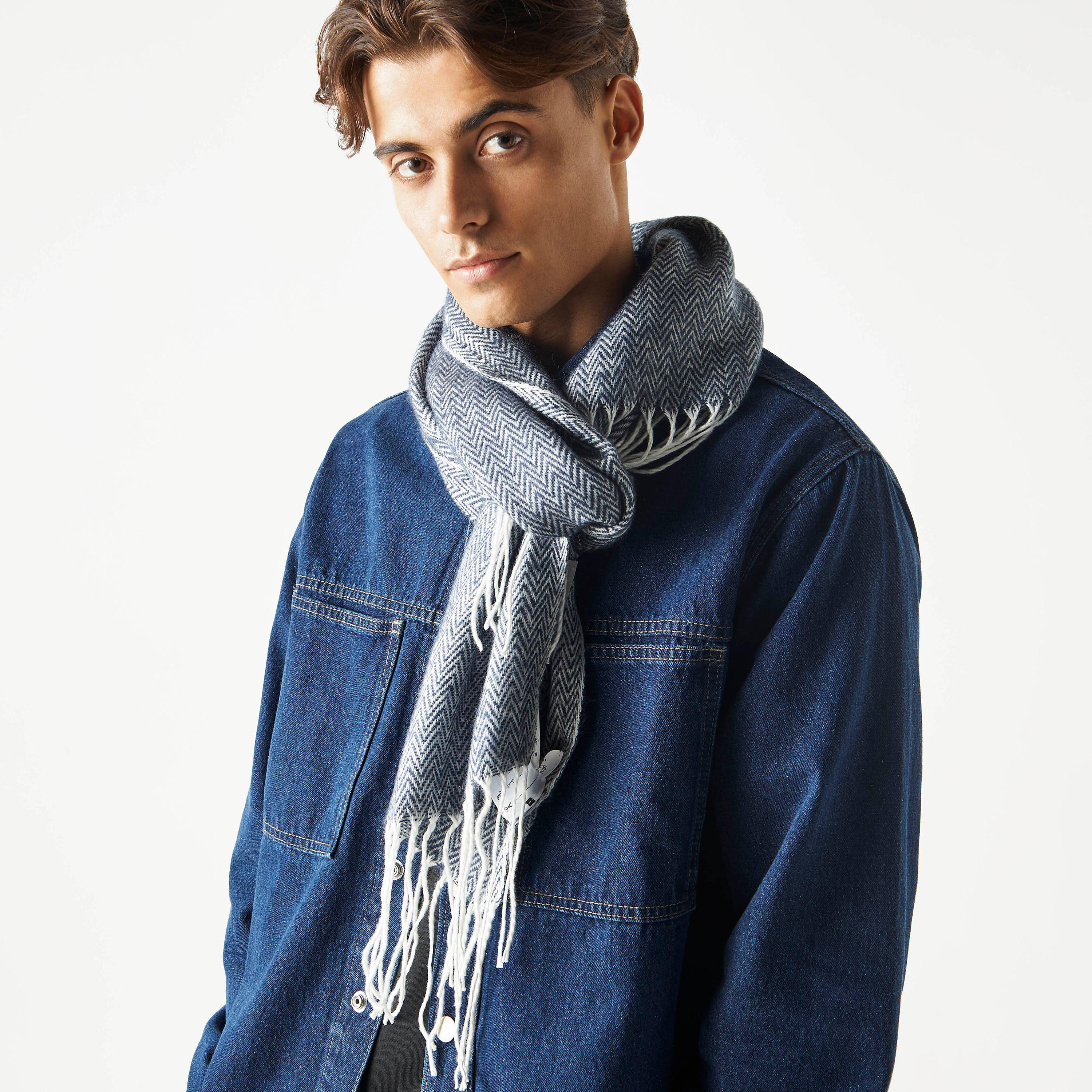 Chevron Textured Scarf with Fringes-men-scarvesandgloves-image-2