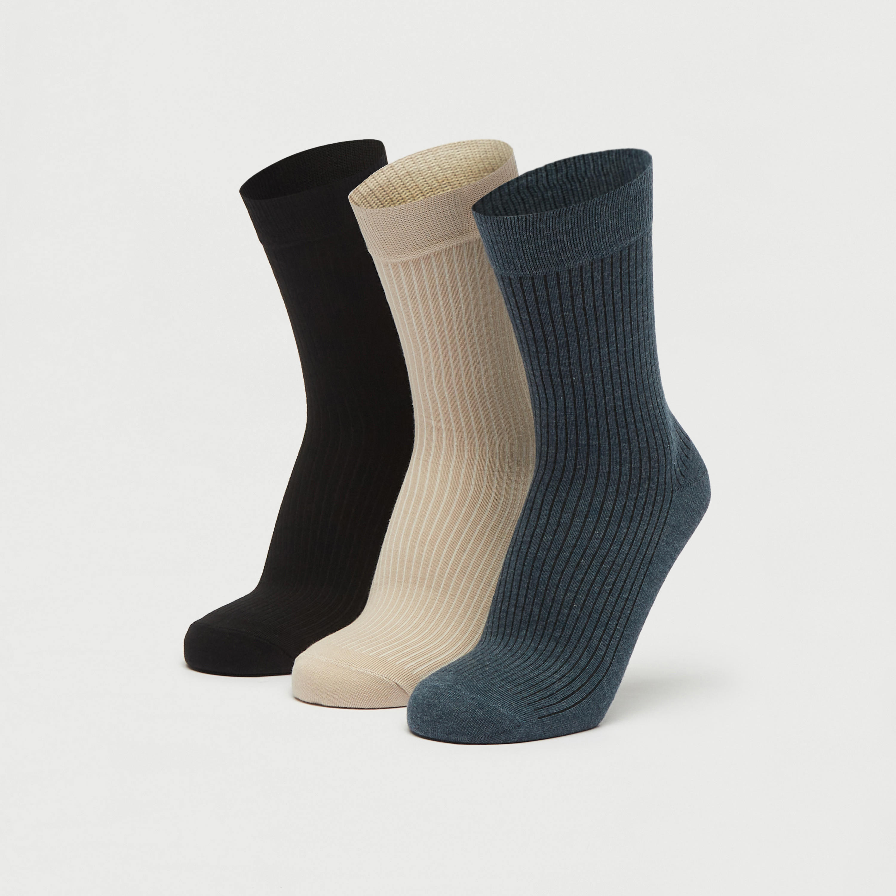 جوارب مضلّعة بطول ربلة الساق - طقم 3 أزواج-men-socks-image-1