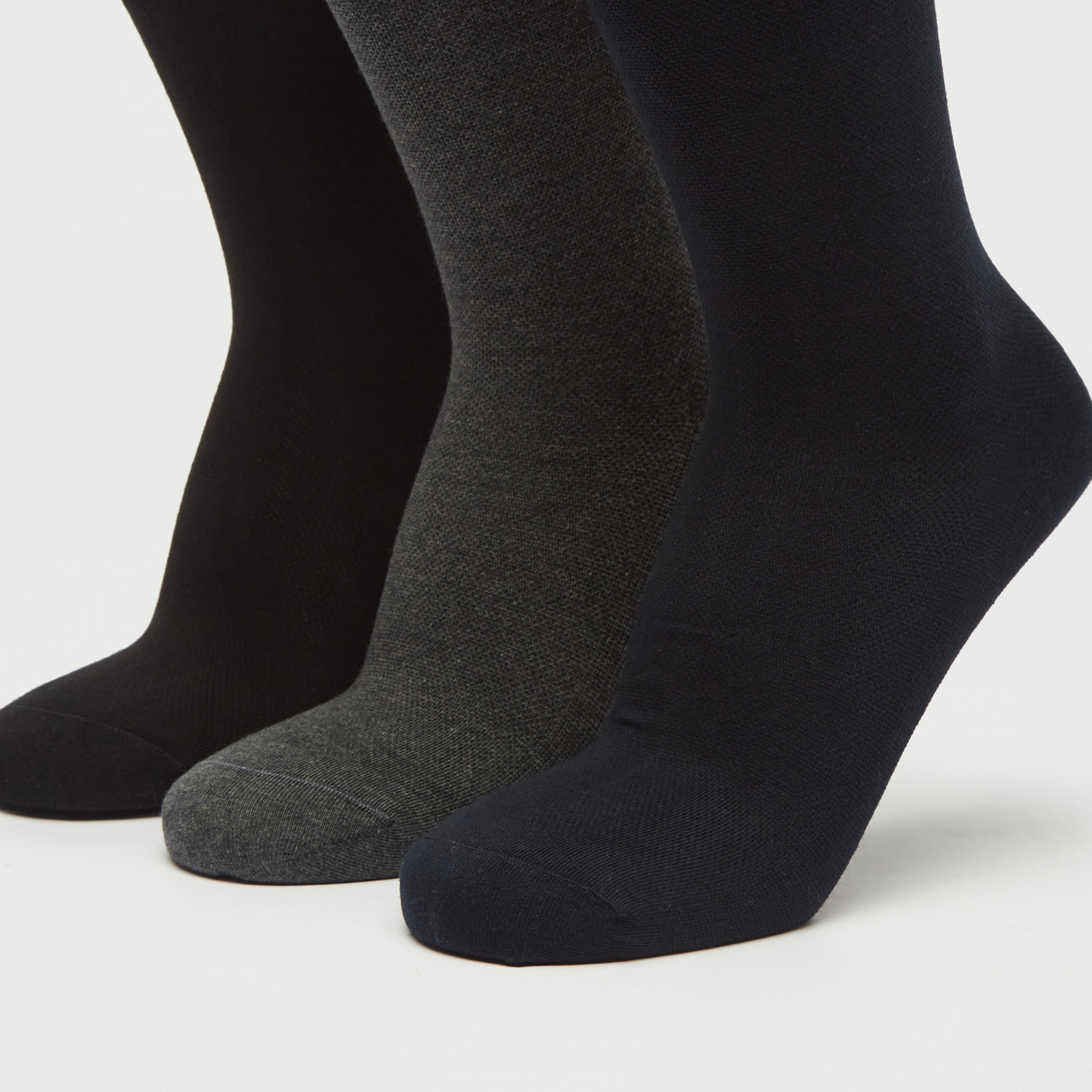 جوارب سادة بطول ربلة الساق - طقم من 3 أزواج-men-socks-image-2