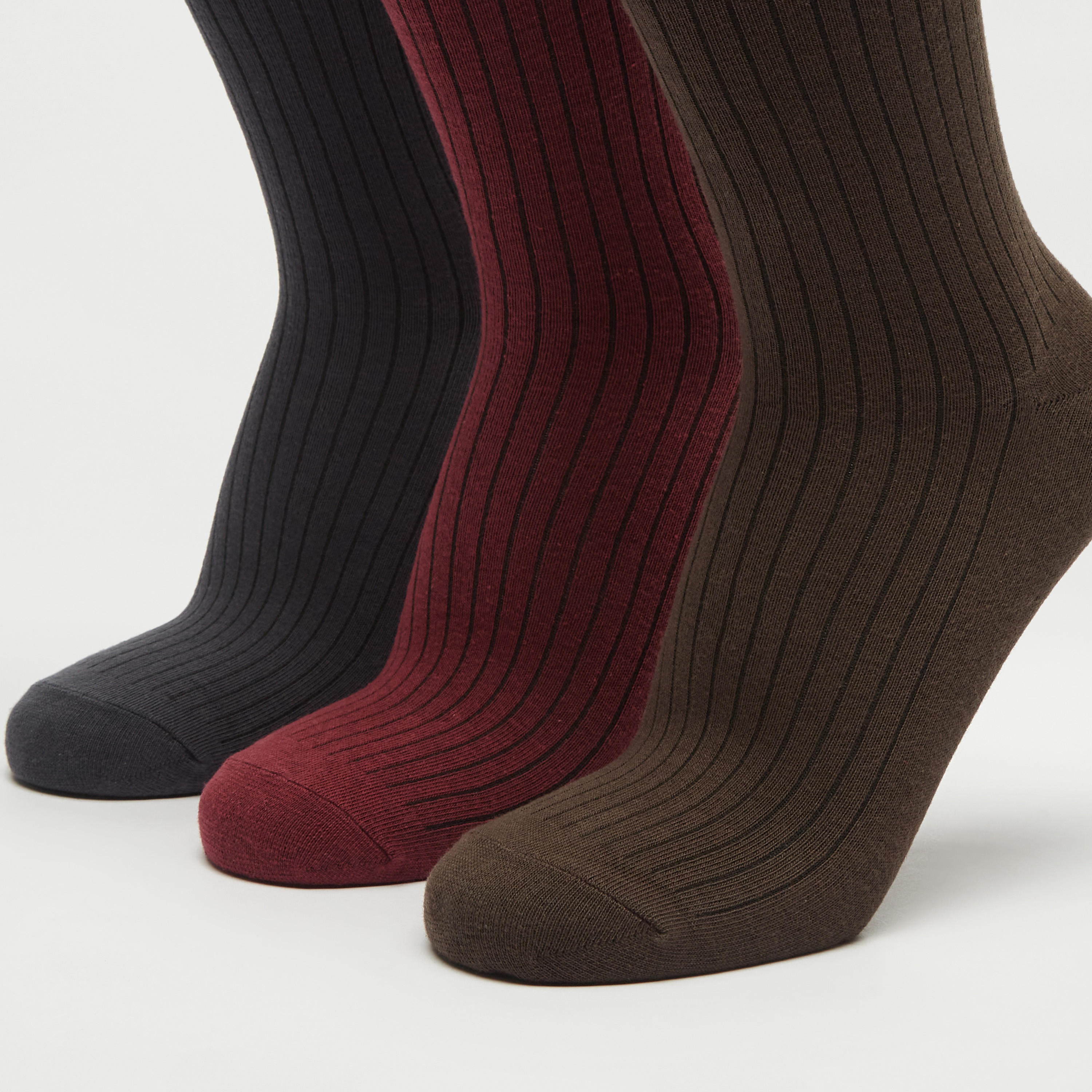 جوارب مضلّعة بطول ربلة الساق - طقم من 3 أزواج-men-socks-image-2