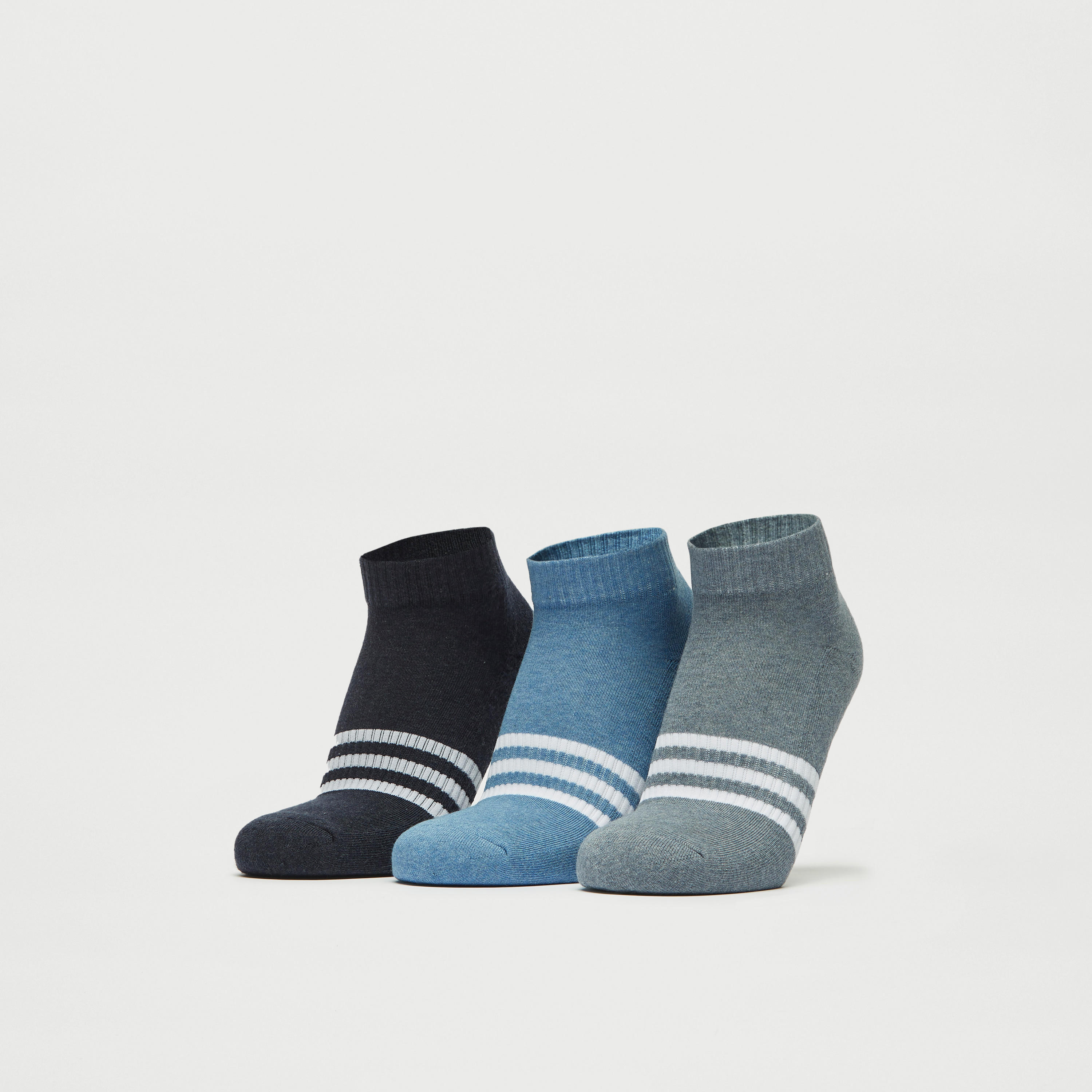 جوارب مخططة بطول الكاحل - طقم 3 أزواج-men-socks-image-1