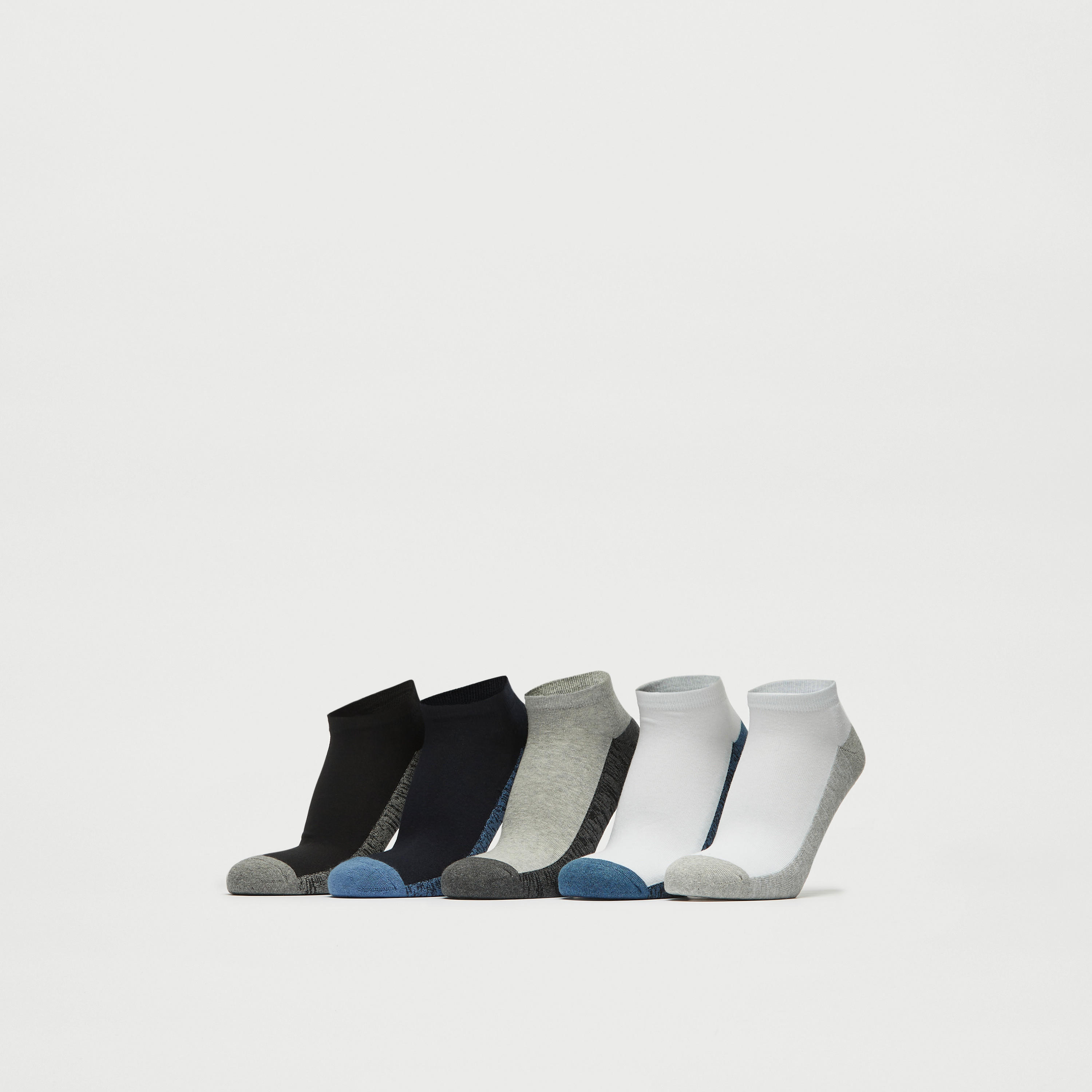 طقم جوارب 5 أزواج طول الكاحل بقوالب ملونة-men-socks-image-1