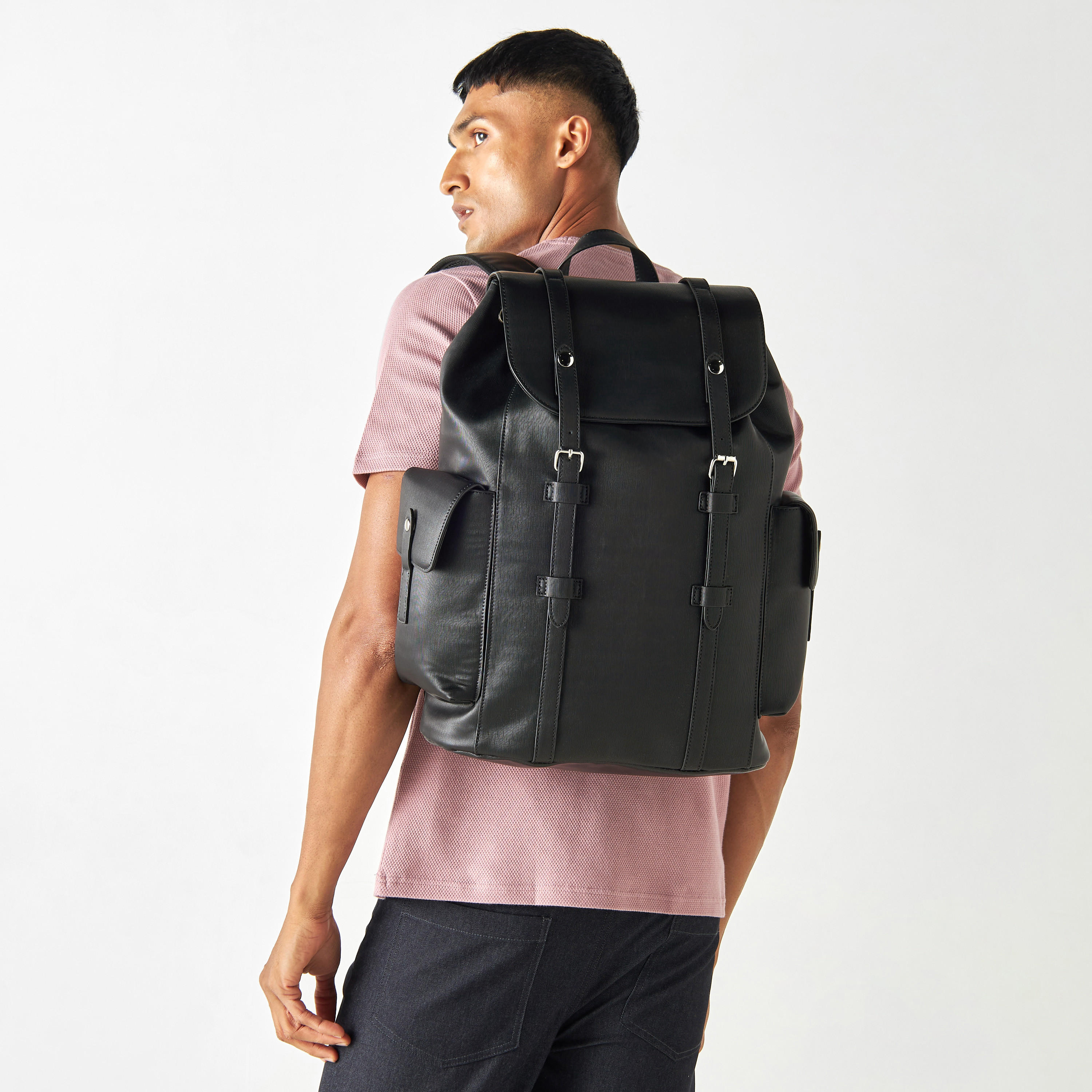 Solid Backpack with Adjustable Shoulder Straps-men-bags-image-2