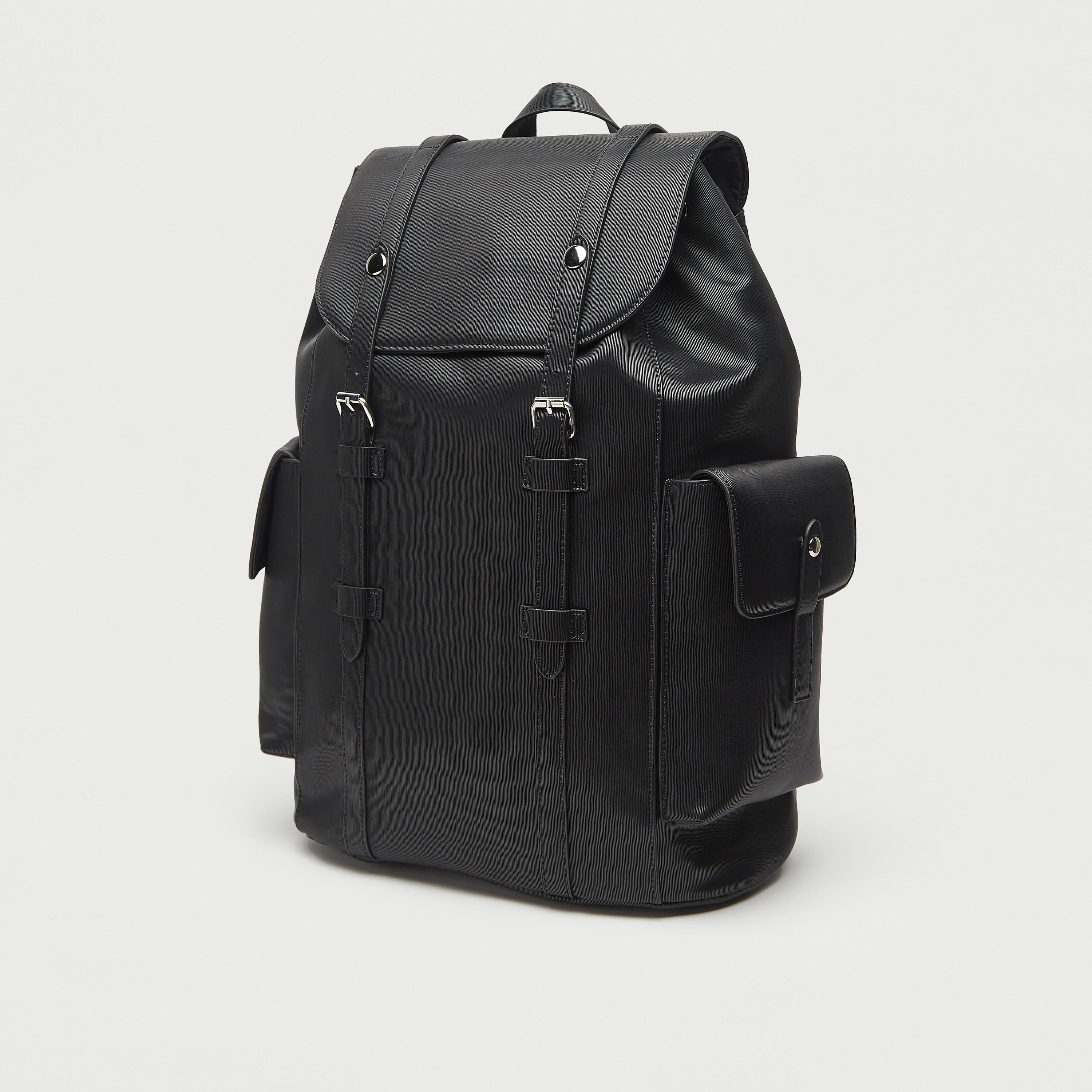 Solid Backpack with Adjustable Shoulder Straps-men-bags-image-3