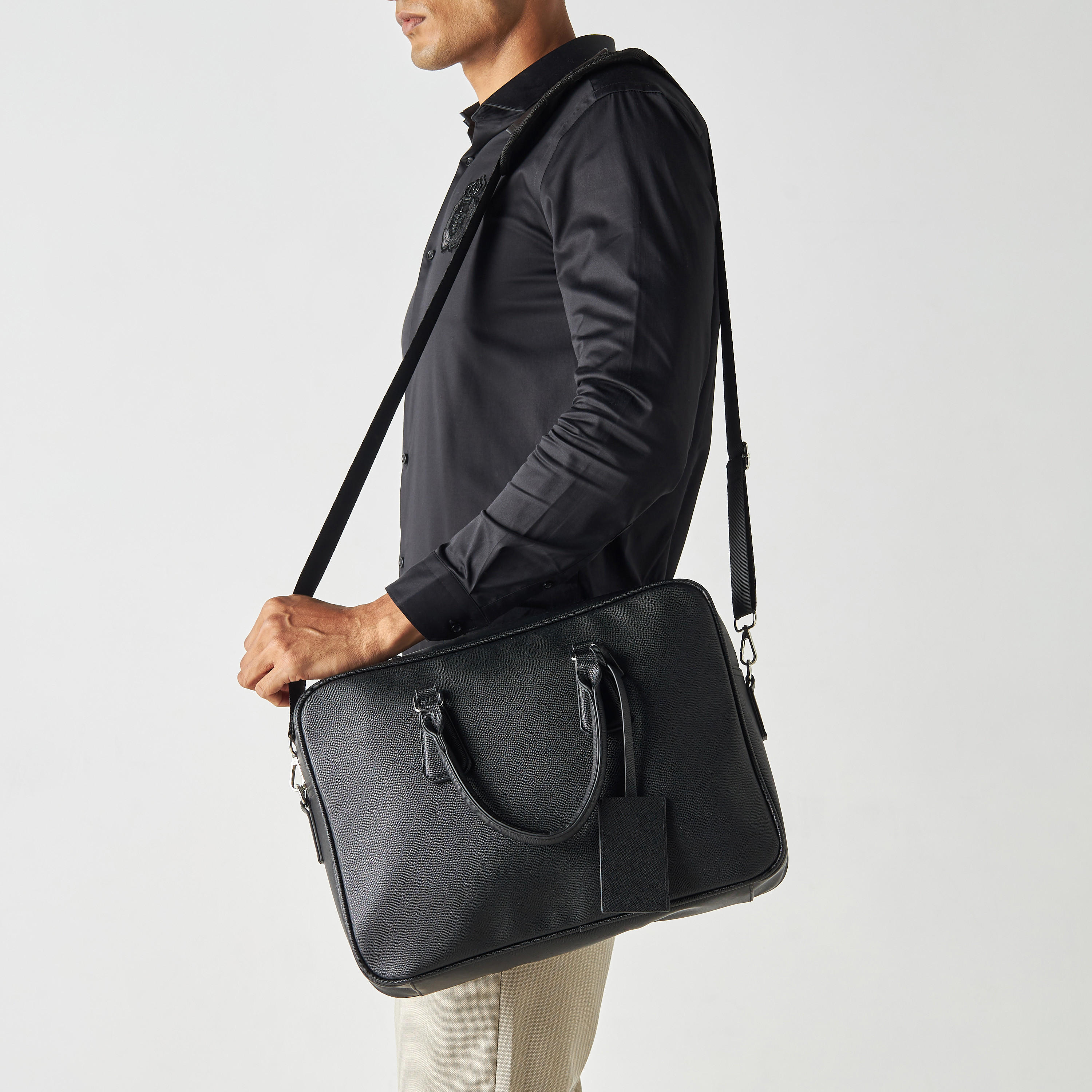 Solid Laptop Bag with Double Handles and Detachable Shoulder Strap-men-bags-image-3
