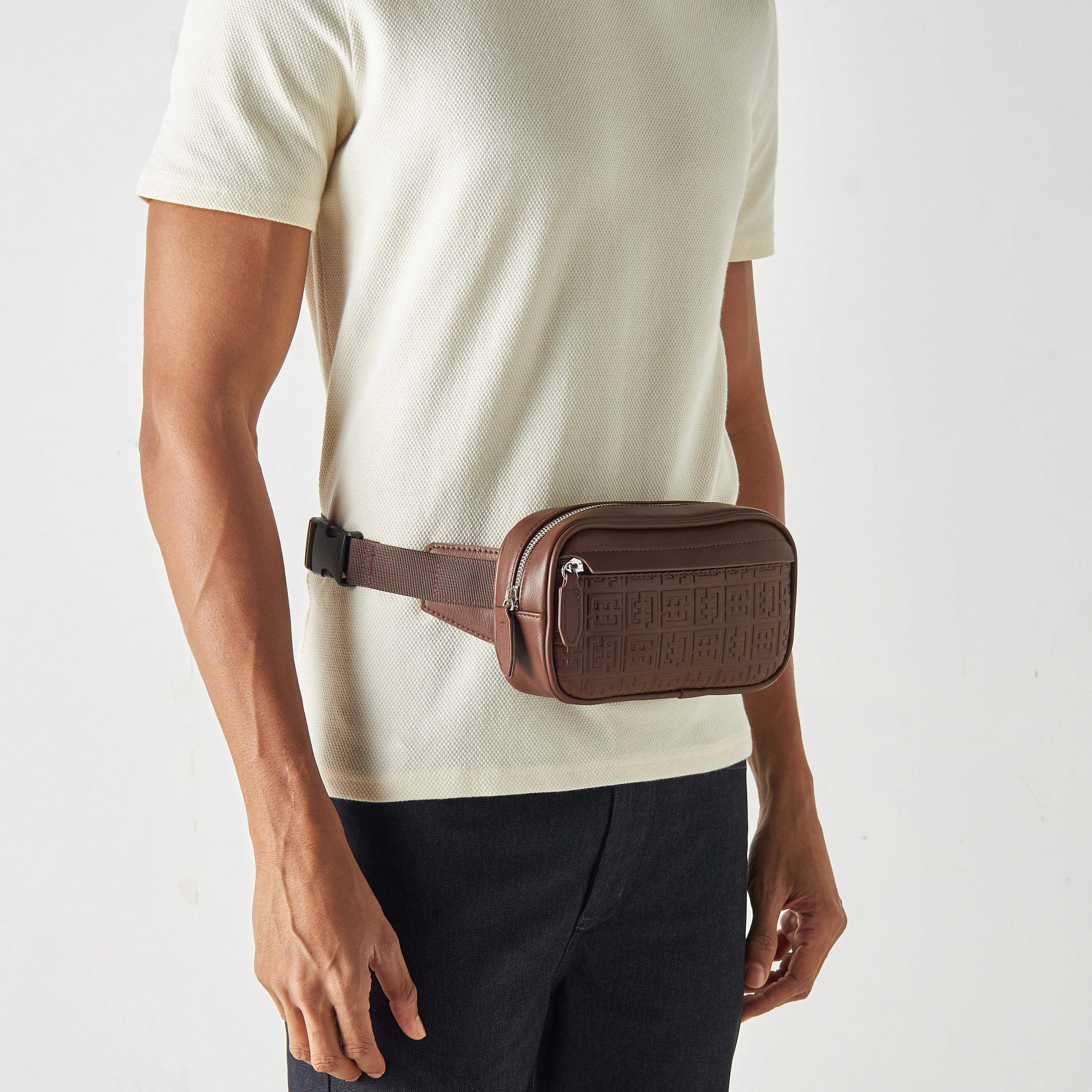 Textured Waist Bag with Adjustable Strap and Zip Closure-men-bags-image-3
