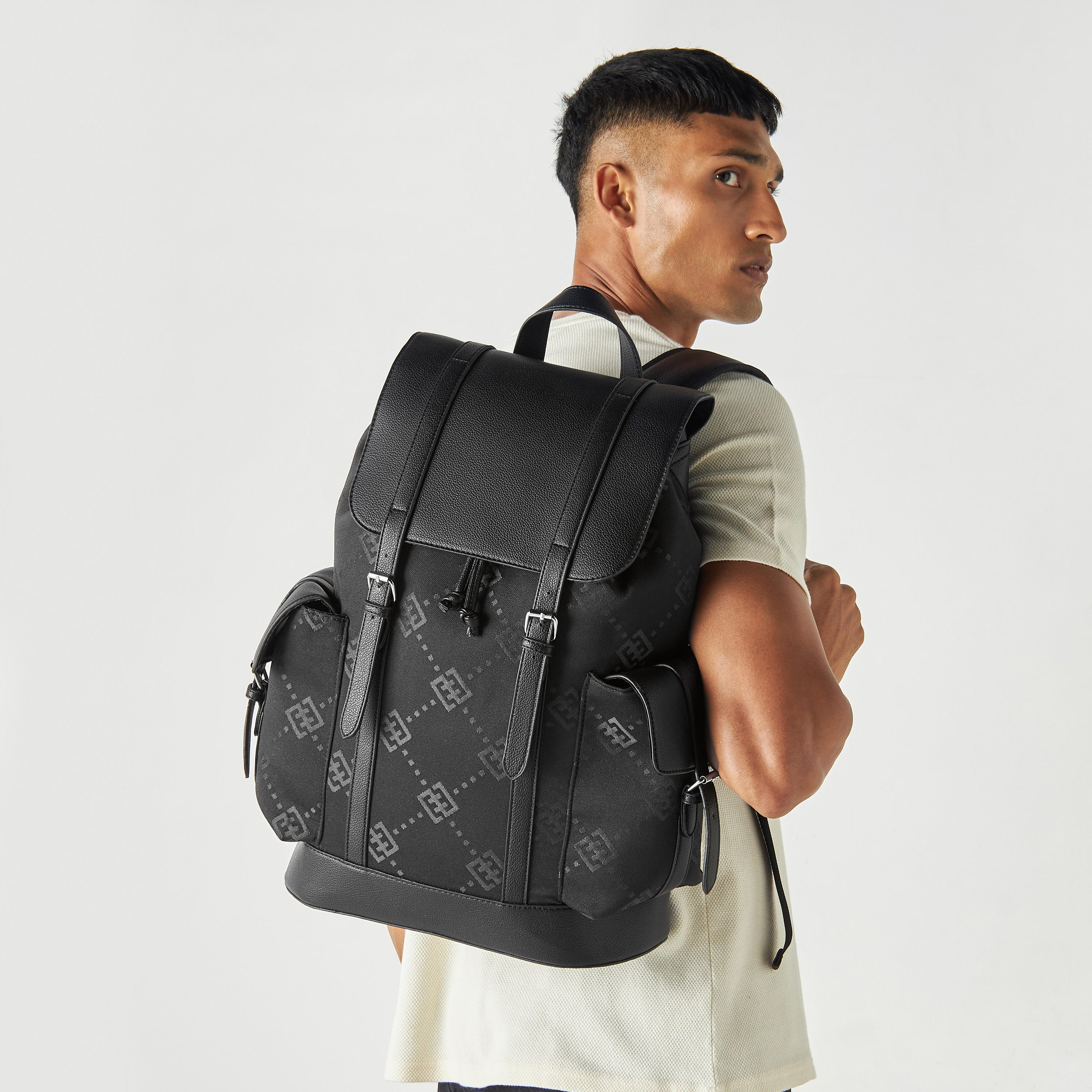Textured Backpack with Adjustable Shoulder Straps-men-bags-image-3