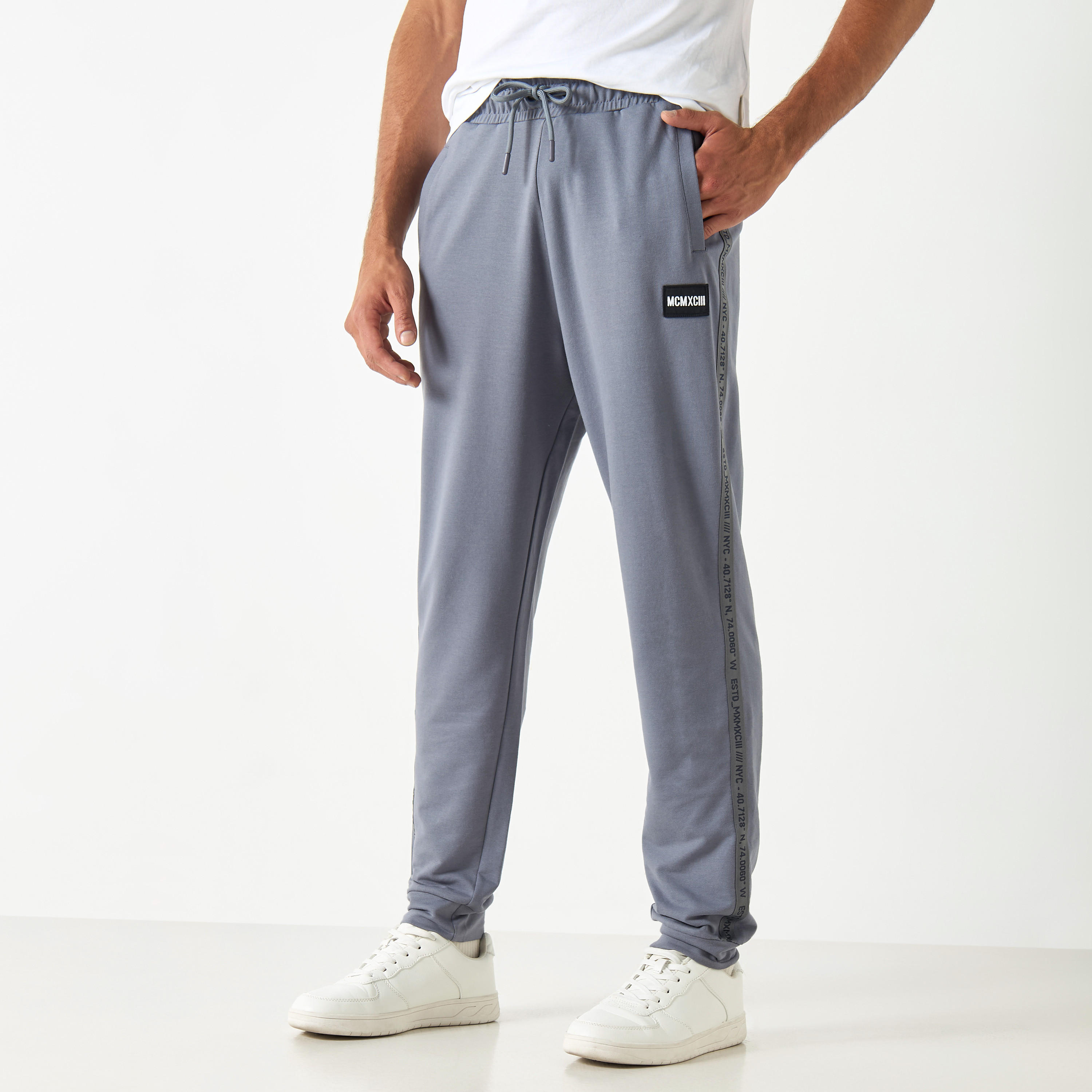 Tape Detail Joggers with Drawstring Closure and Pockets-men-clothing-nightwear-pyjamaandshorts-image-1