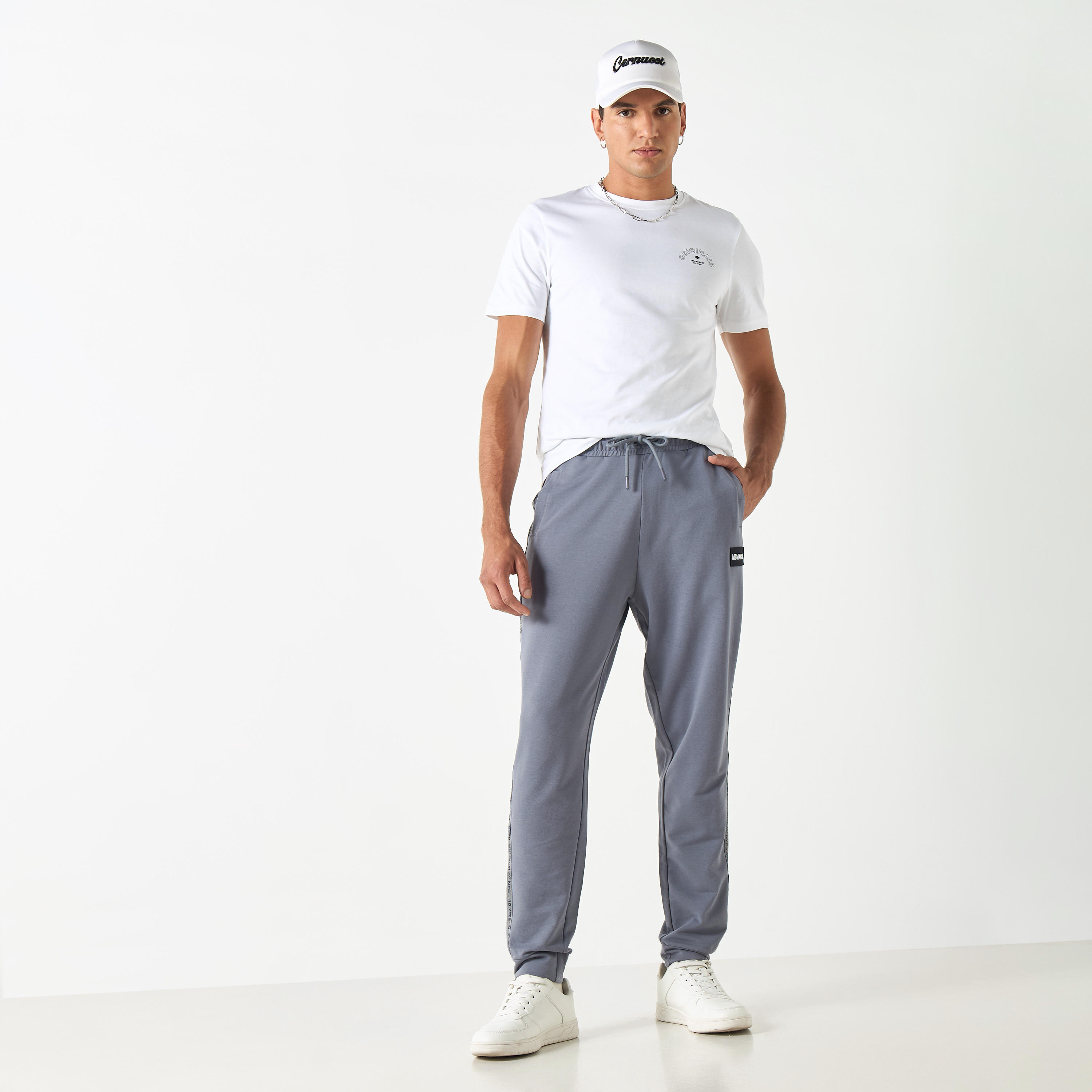 Tape Detail Joggers with Drawstring Closure and Pockets-men-clothing-nightwear-pyjamaandshorts-image-2