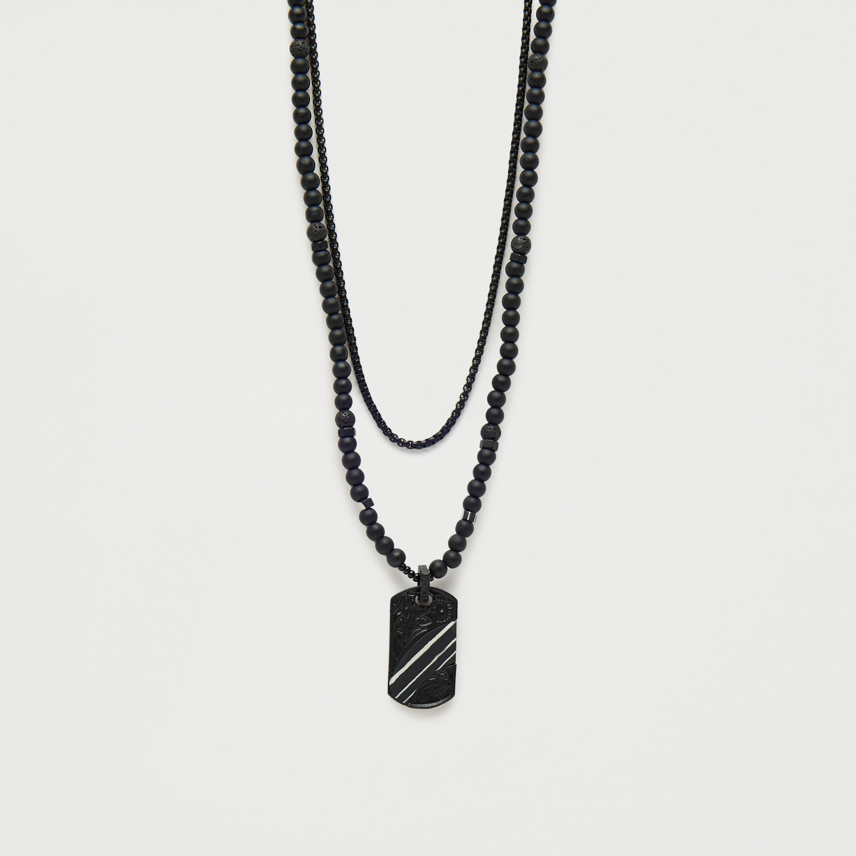 عقد مزين بالخرز بمشبك إغلاق - طقم قطعتين-men-watchesandjewellery-necklacesandpendants-image-1