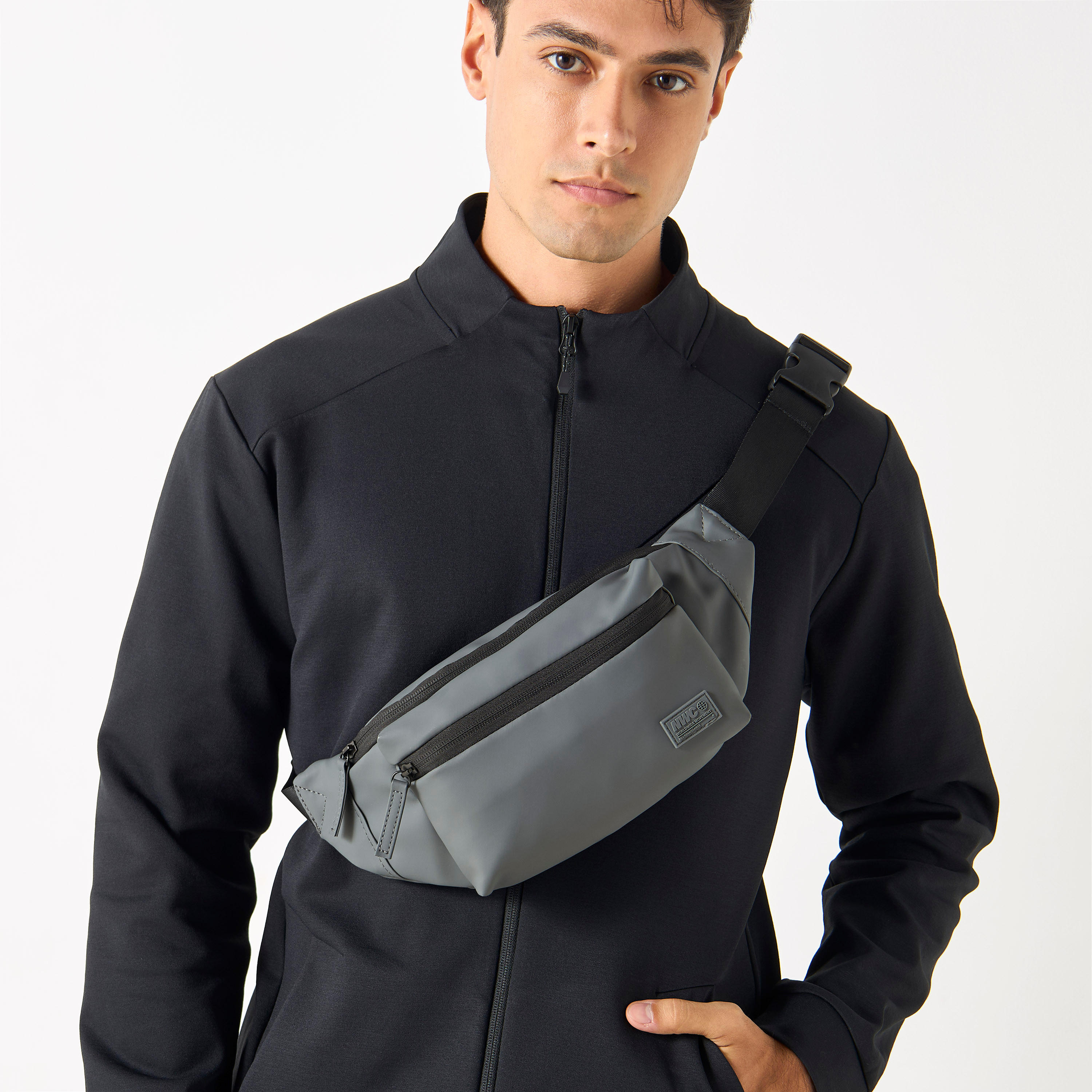 Solid Waistbag with Adjustable Strap and Zip Closure-men-bags-image-2