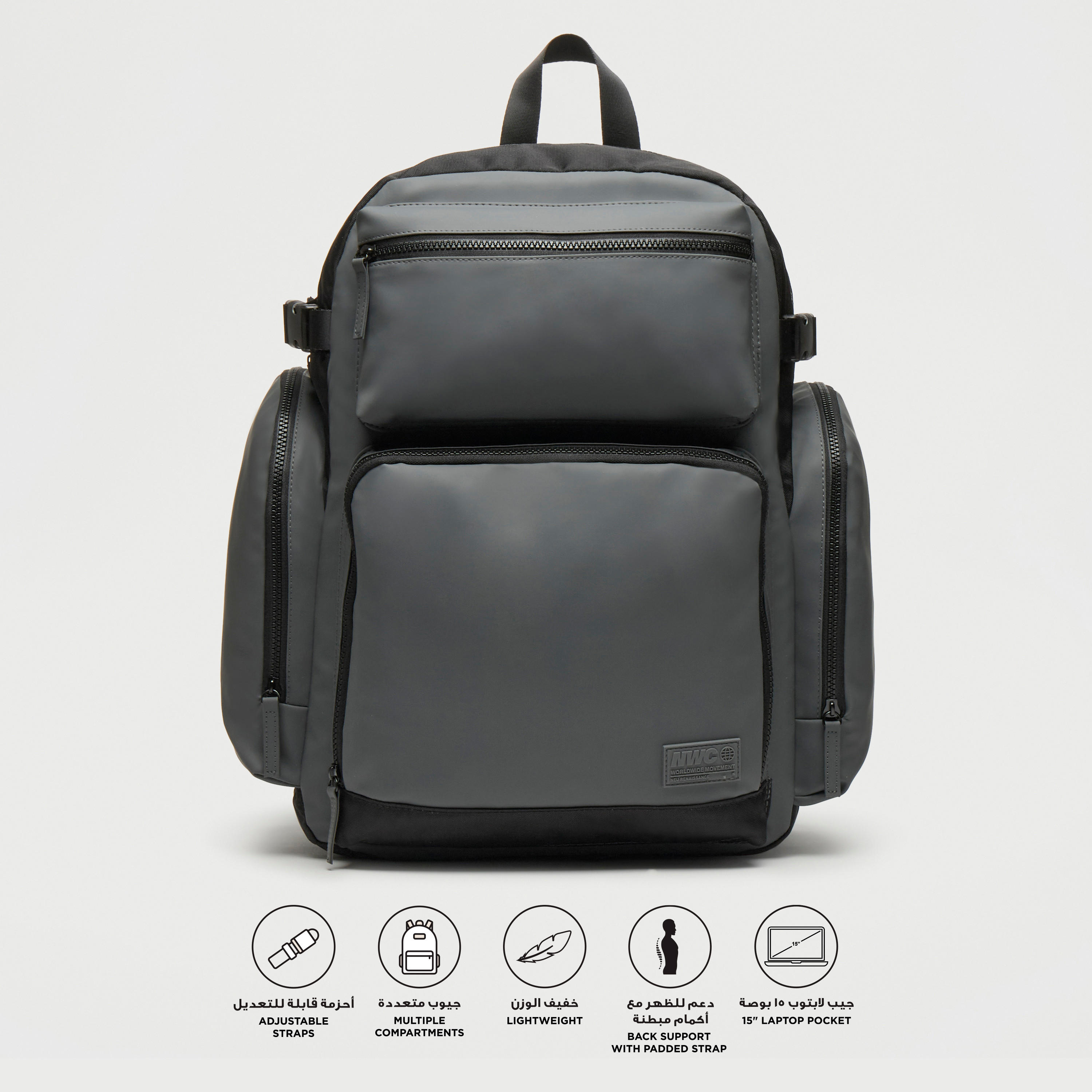 شنطة ظهر سادة بحمّالات كتف قابلة للتعديل وسحّاب إغلاق - 33x16x45 سم-men-bags-image-4