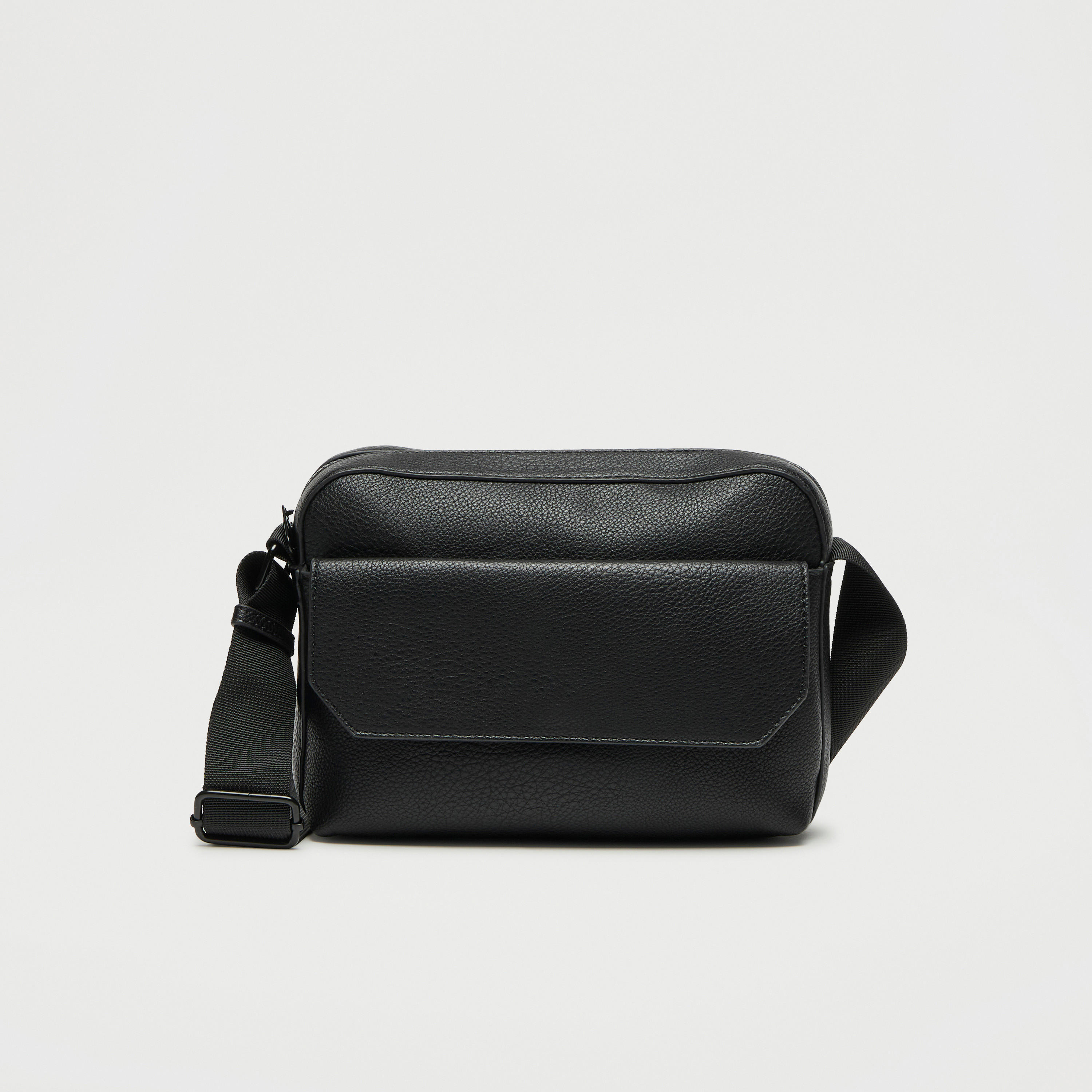 Textured Crossbody Bag with Adjustable Strap and Zip Closure-men-bags-image-1