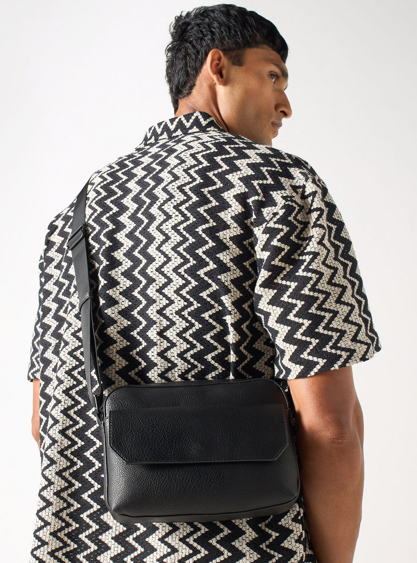 Textured Crossbody Bag with Adjustable Strap and Zip Closure-men-bags-image-2