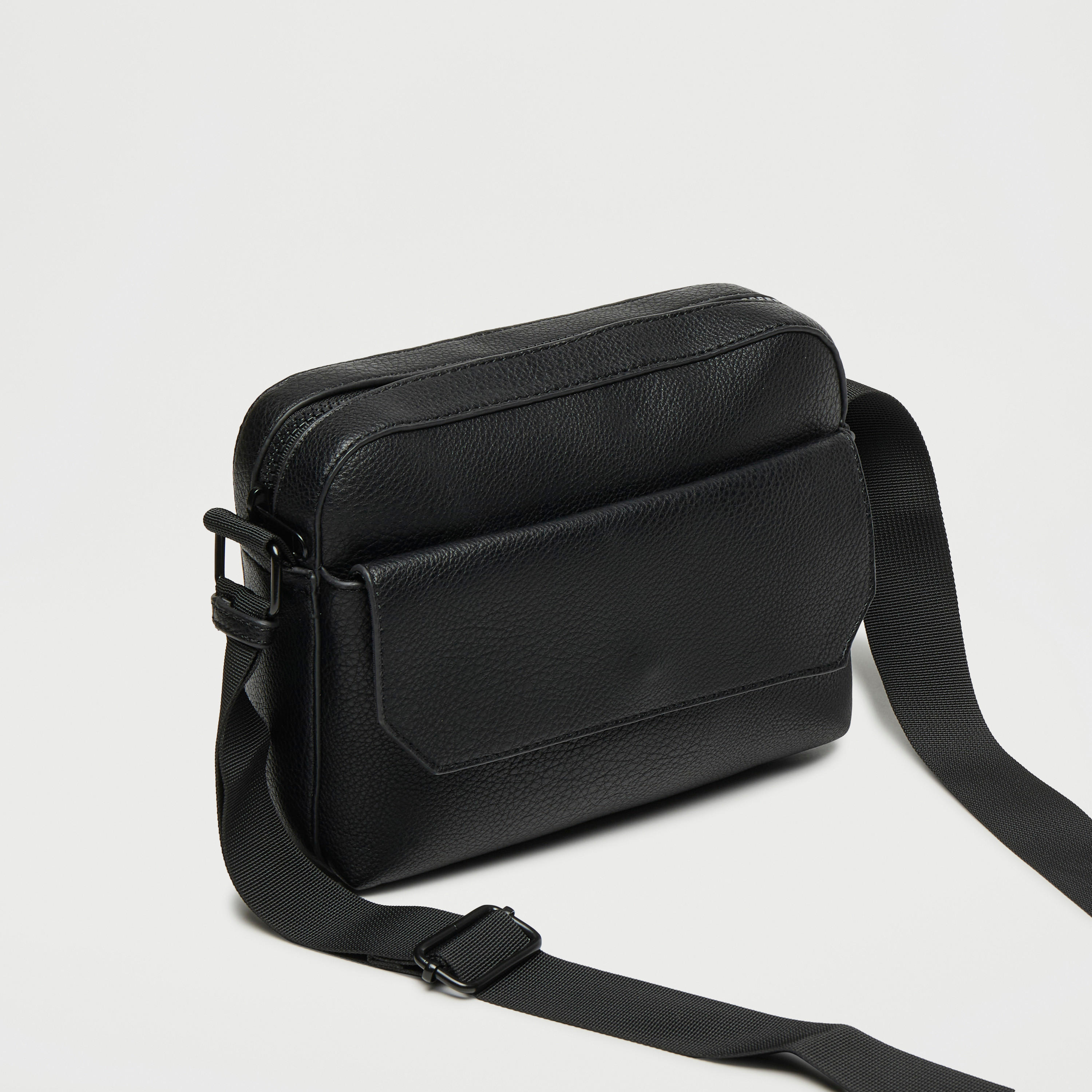 Textured Crossbody Bag with Adjustable Strap and Zip Closure-men-bags-image-3