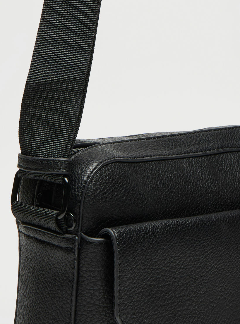 Textured Crossbody Bag with Adjustable Strap and Zip Closure-men-bags-image-4
