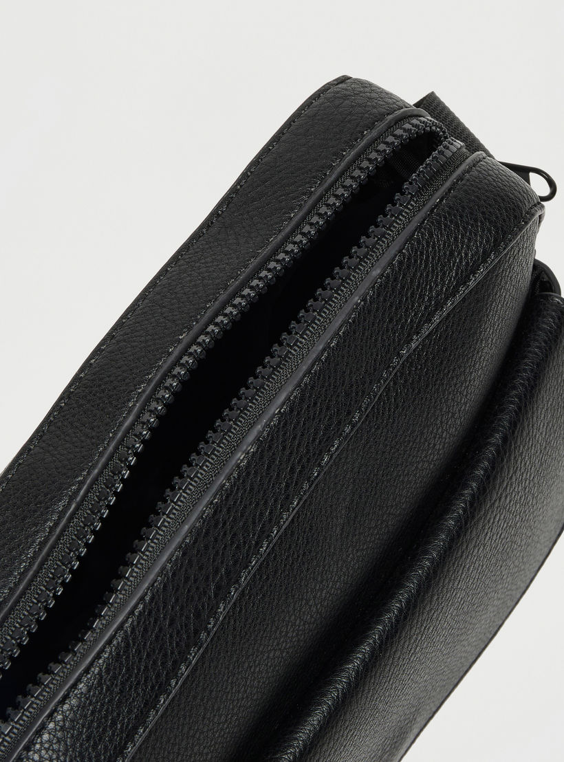 Textured Crossbody Bag with Adjustable Strap and Zip Closure-men-bags-image-5