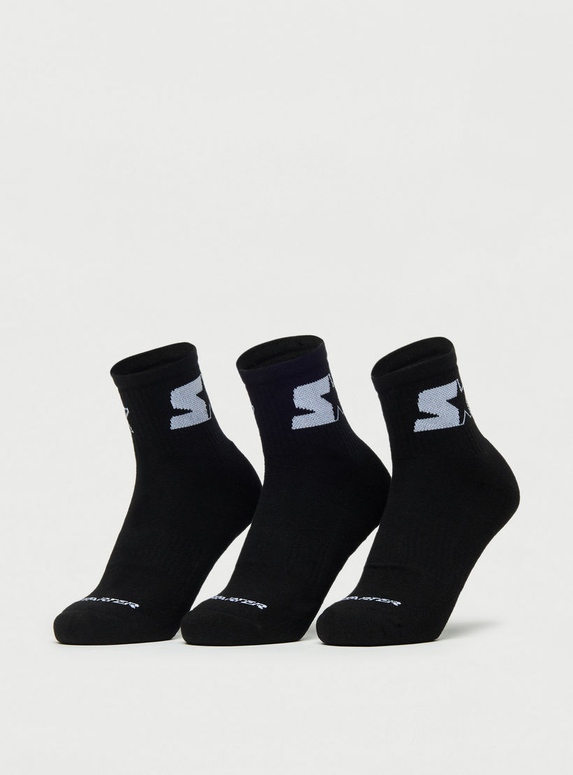 طقم جوارب 3 أزواج بطول الكاحل بتفاصيل شعار من ستارتر-men-socks-image-1