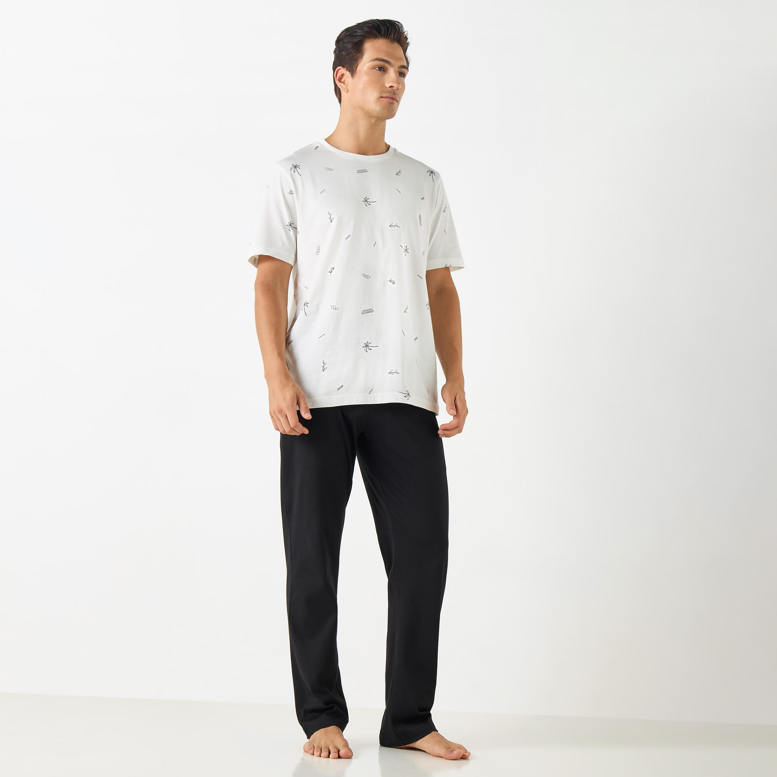 Printed Crew Neck T-shirt and Track Pants Set-men-clothing-nightwear-sets-image-1