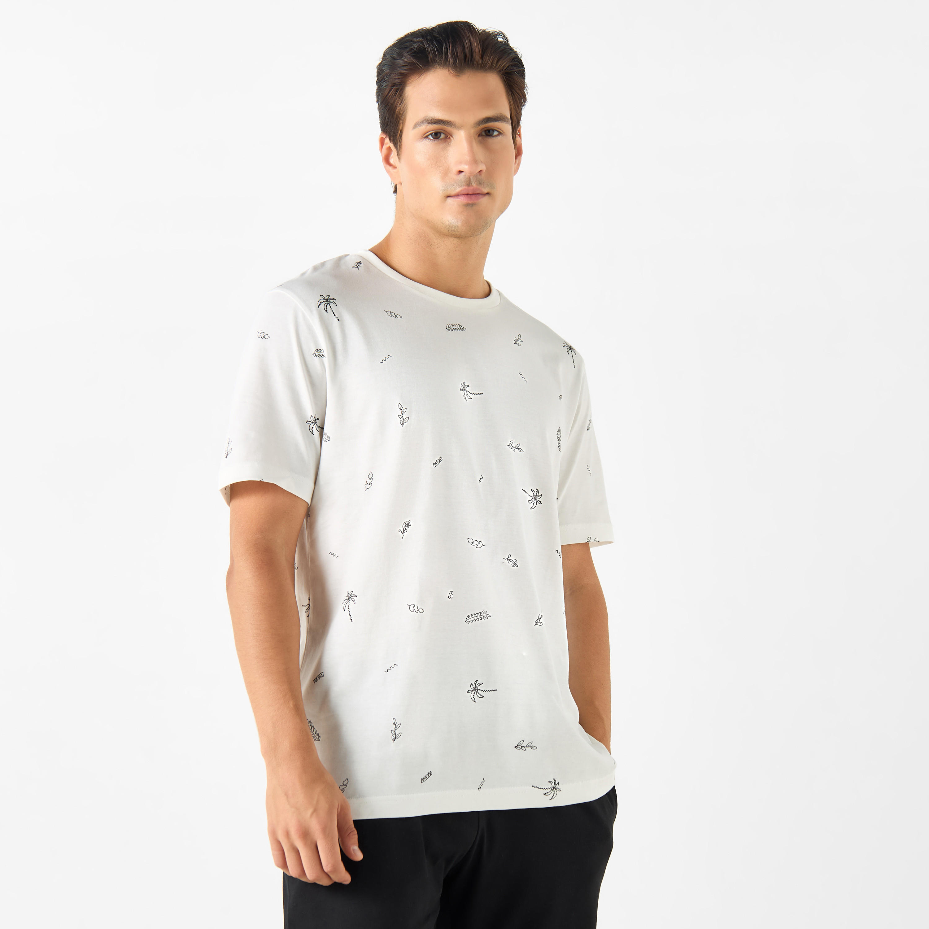 Printed Crew Neck T-shirt and Track Pants Set-men-clothing-nightwear-sets-image-2