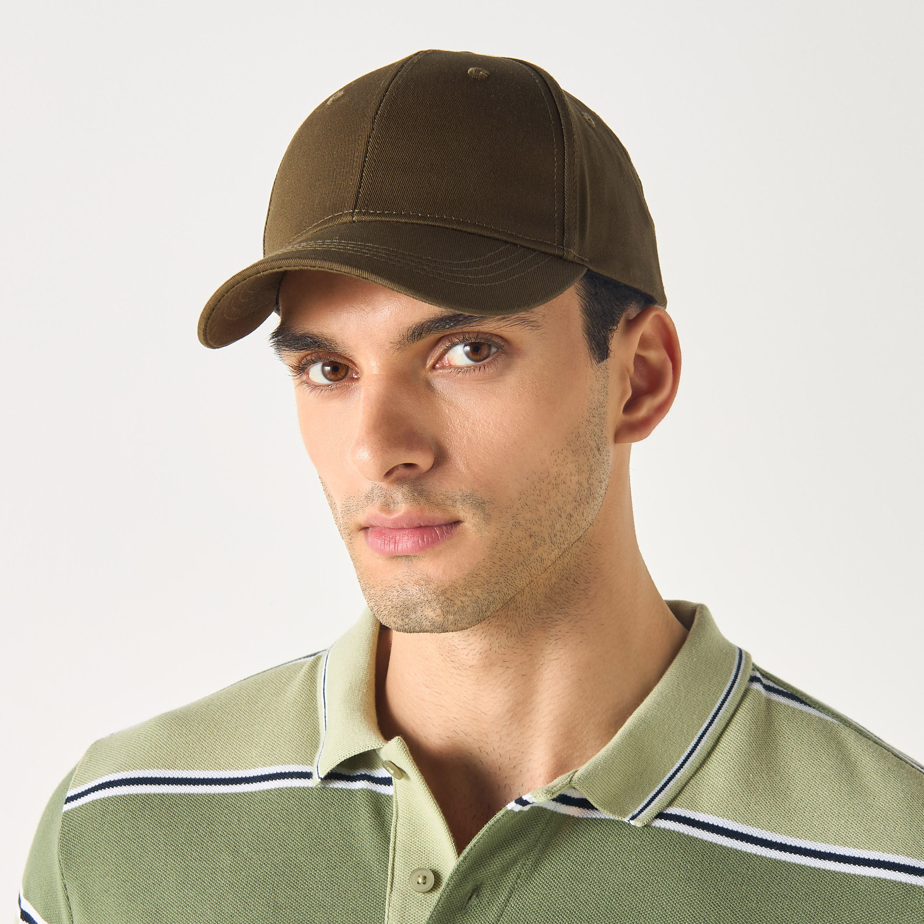 Stitch Detail Cap with Strap Back Buckle Closure-men-caps-image-2