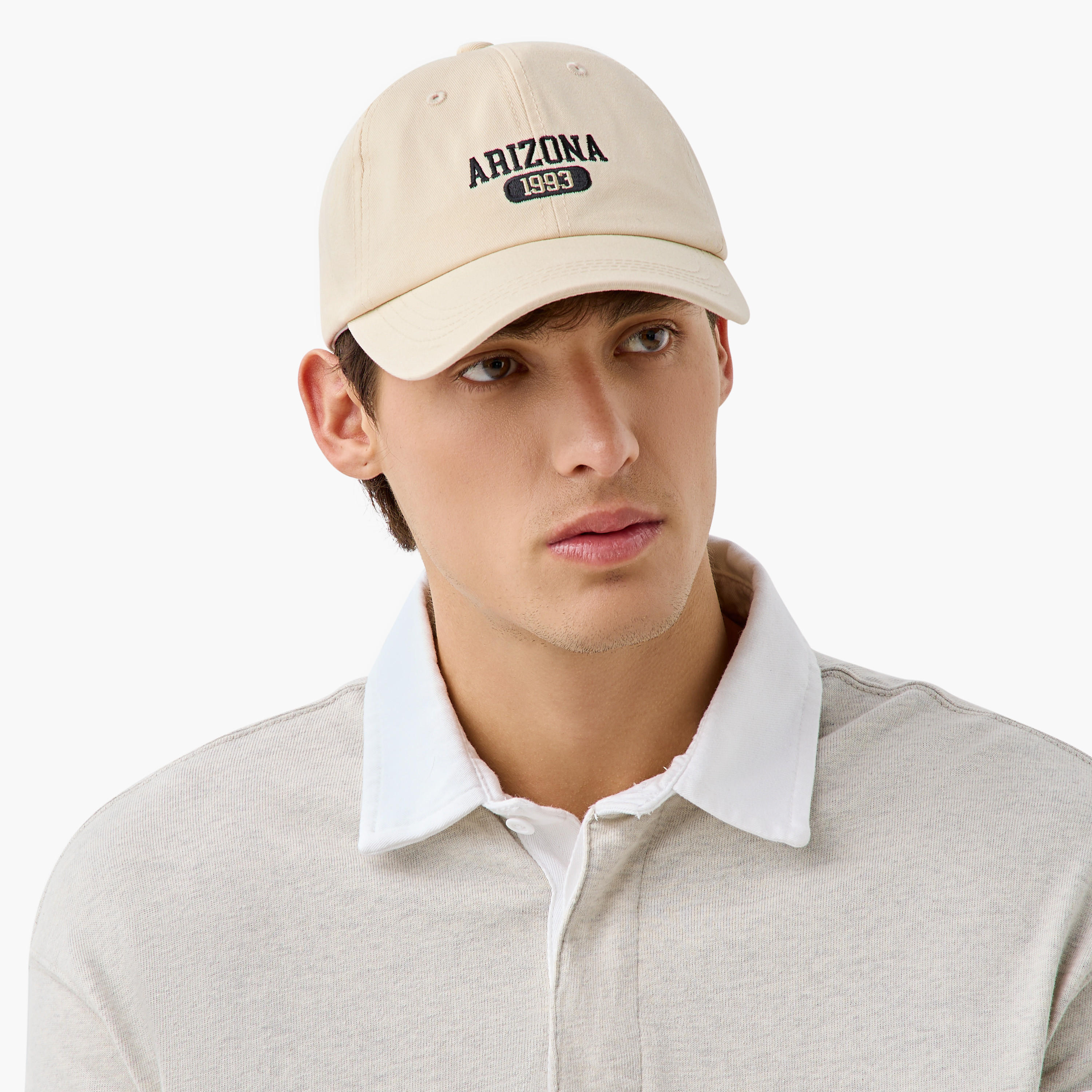 Typographic Detail Cap with Buckled Strap Closure-men-caps-image-2