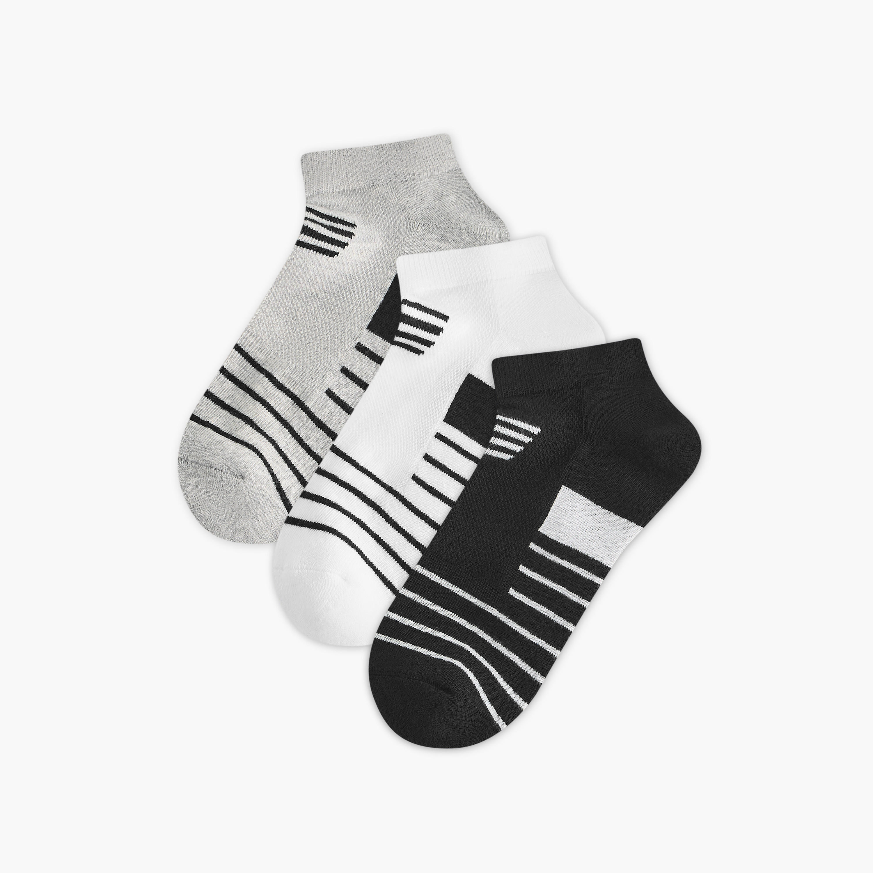 طقم جوارب 3 أزواج نصف تيري مخططة بطول الكاحل-men-socks-image-1
