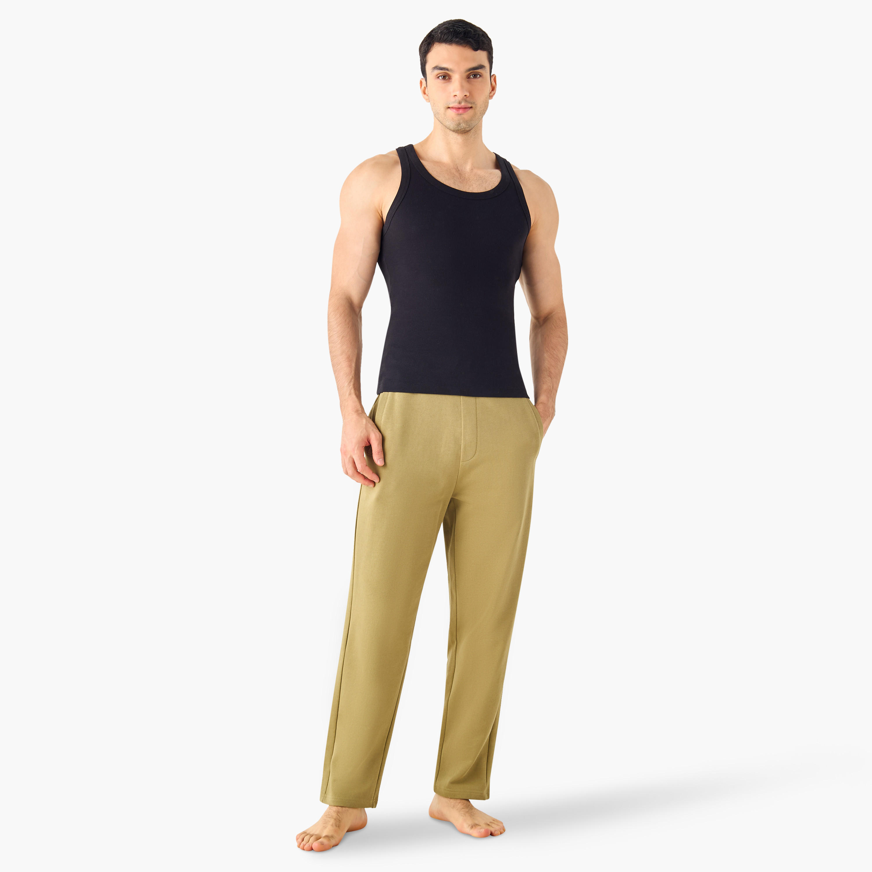 بنطلون بيجاما بحزام خصر مطاطي وجيوب-men-clothing-nightwear-pyjamaandshorts-image-2